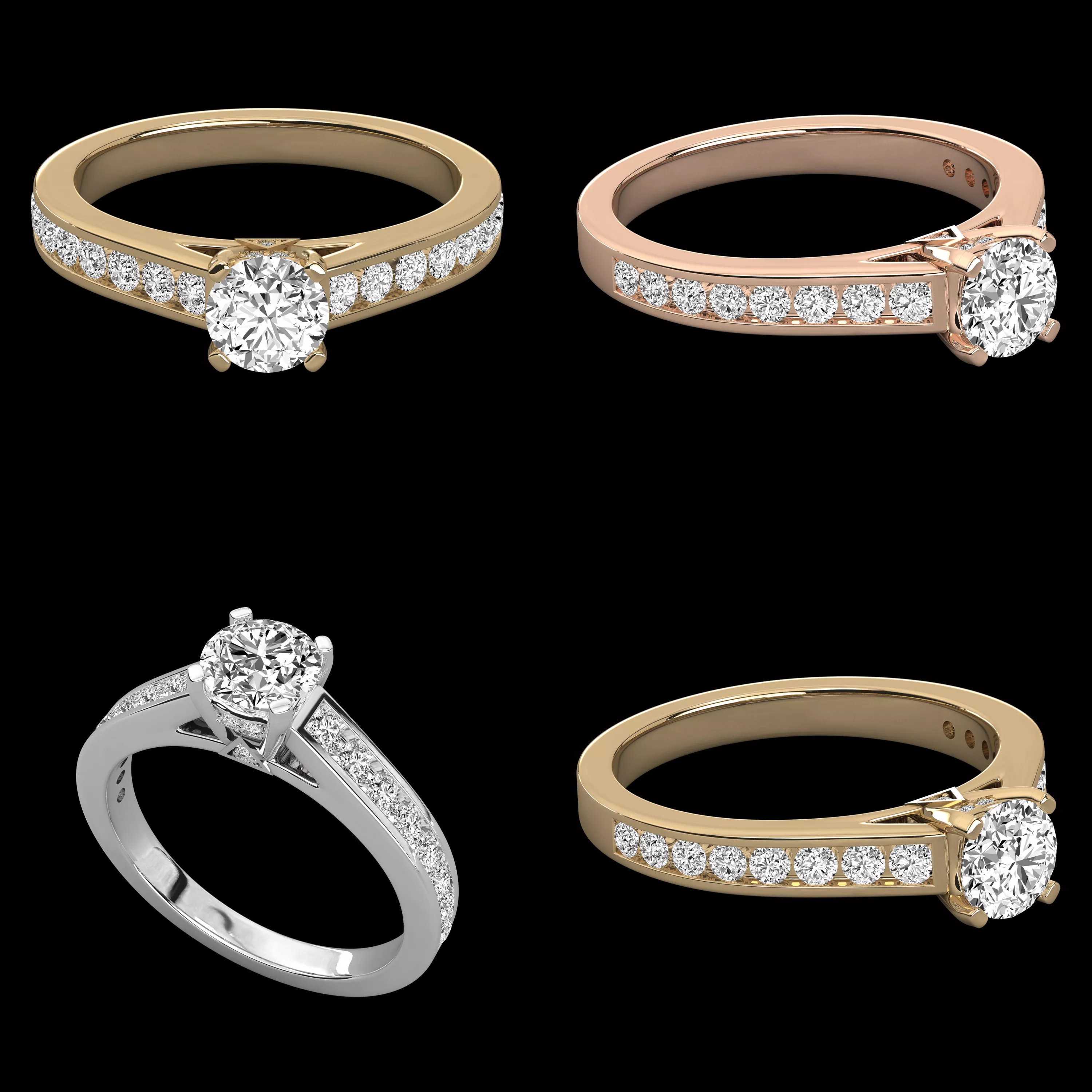 Diamond Engagement Ring Side Stone Jewelry CAD Collection 3D print model