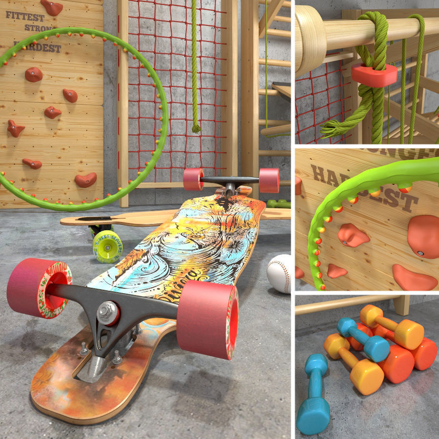 Collection of sports equipment 3D model_2