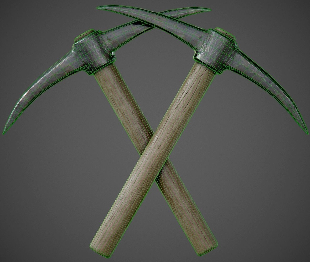 Pickaxe PBR Game-Ready hammer with wooden handle Low-poly 3D model_1