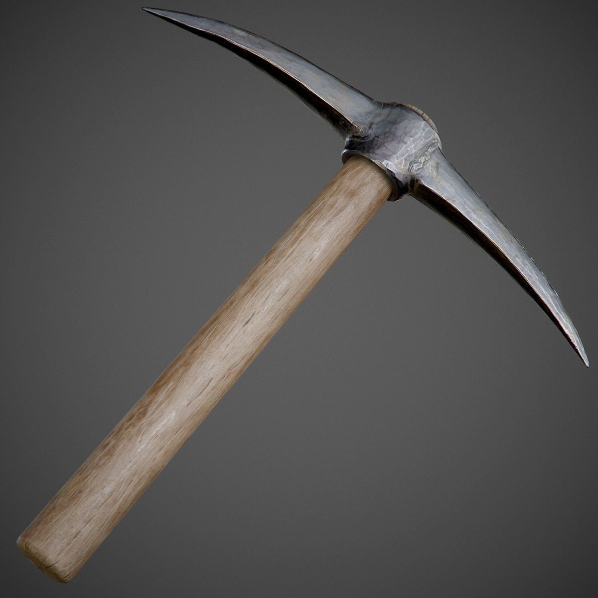 Pickaxe PBR Game-Ready hammer with wooden handle Low-poly 3D model_6
