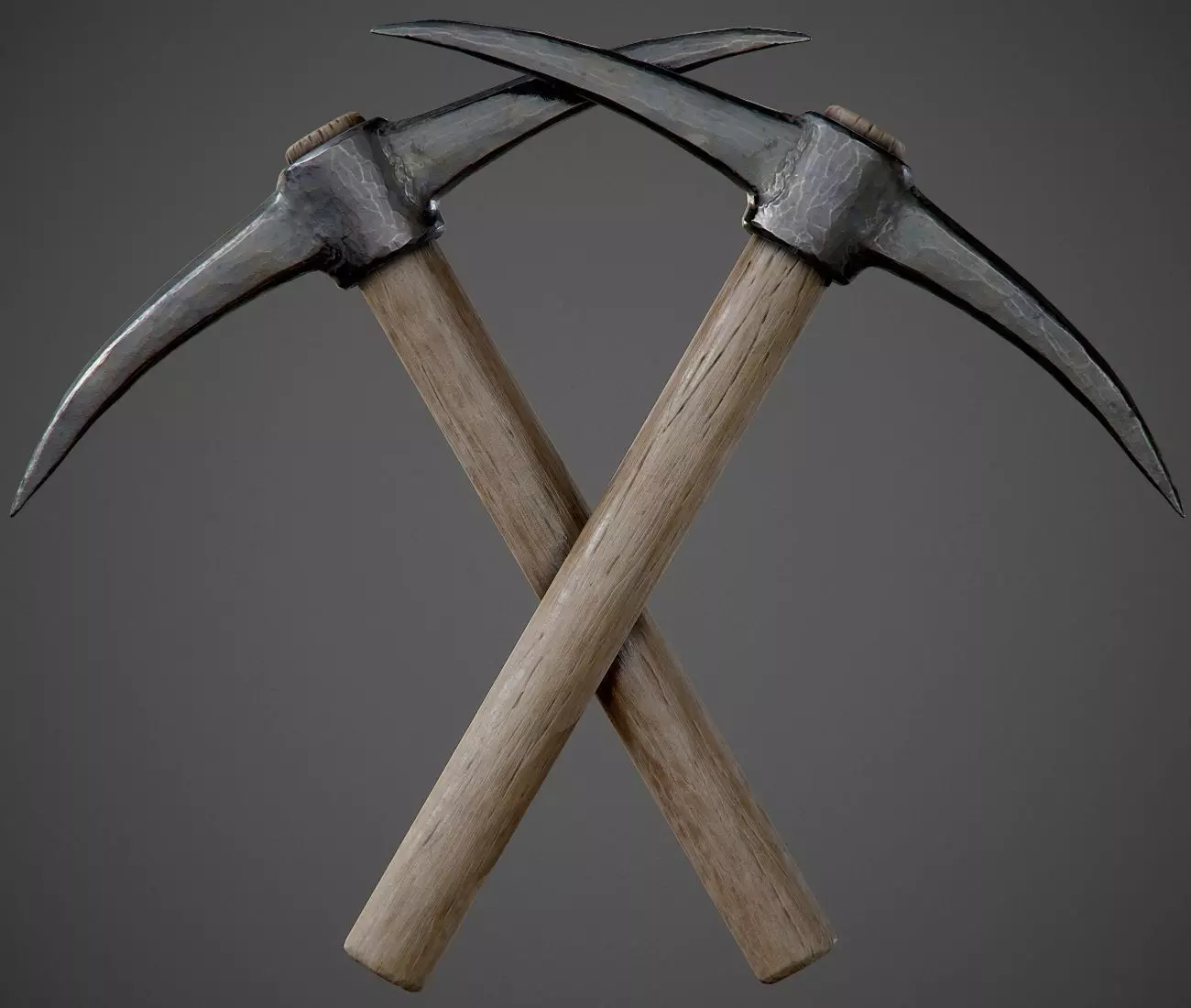 Pickaxe PBR Game-Ready hammer with wooden handle Low-poly 3D model_0