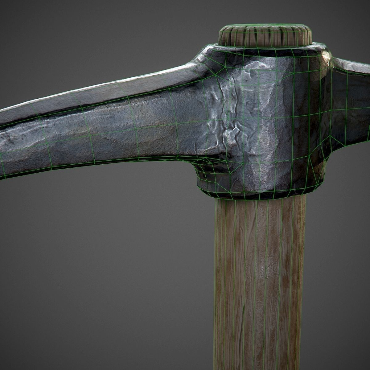 Pickaxe PBR Game-Ready hammer with wooden handle Low-poly 3D model_4