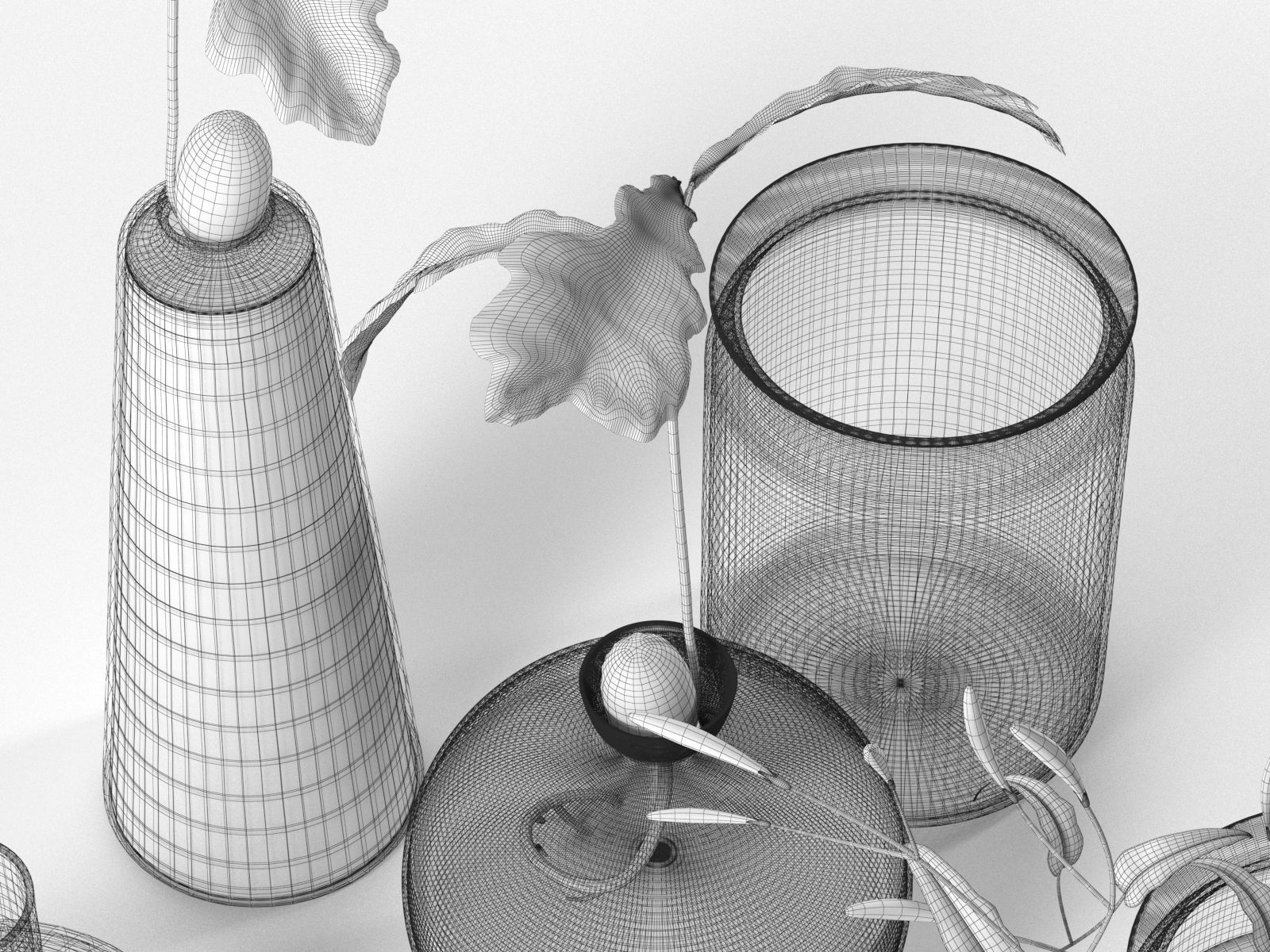 Water Plants in Vases 3D model_2