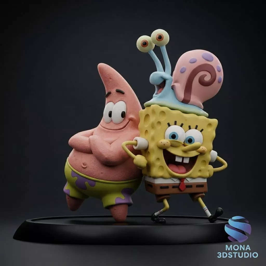 SpongeBob Patrick and Gary - Pre-supported STL 3D print model