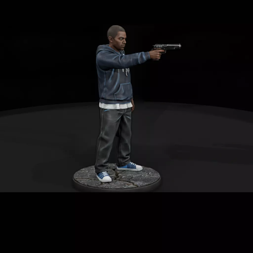 Modern Male Figure in Hoodie Aiming Handgun 3D print model