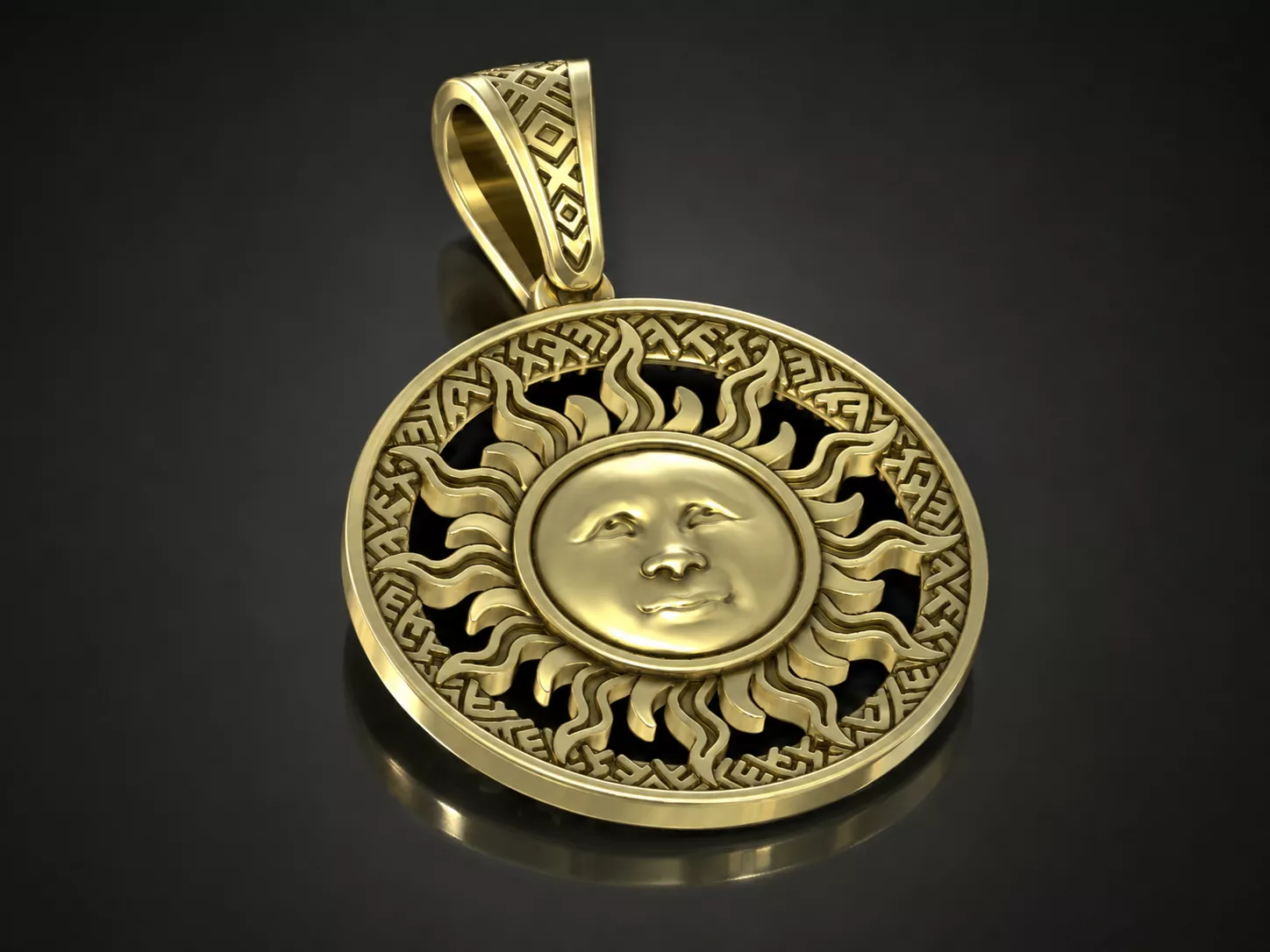 double-sided sun pendant with a face 3D print model