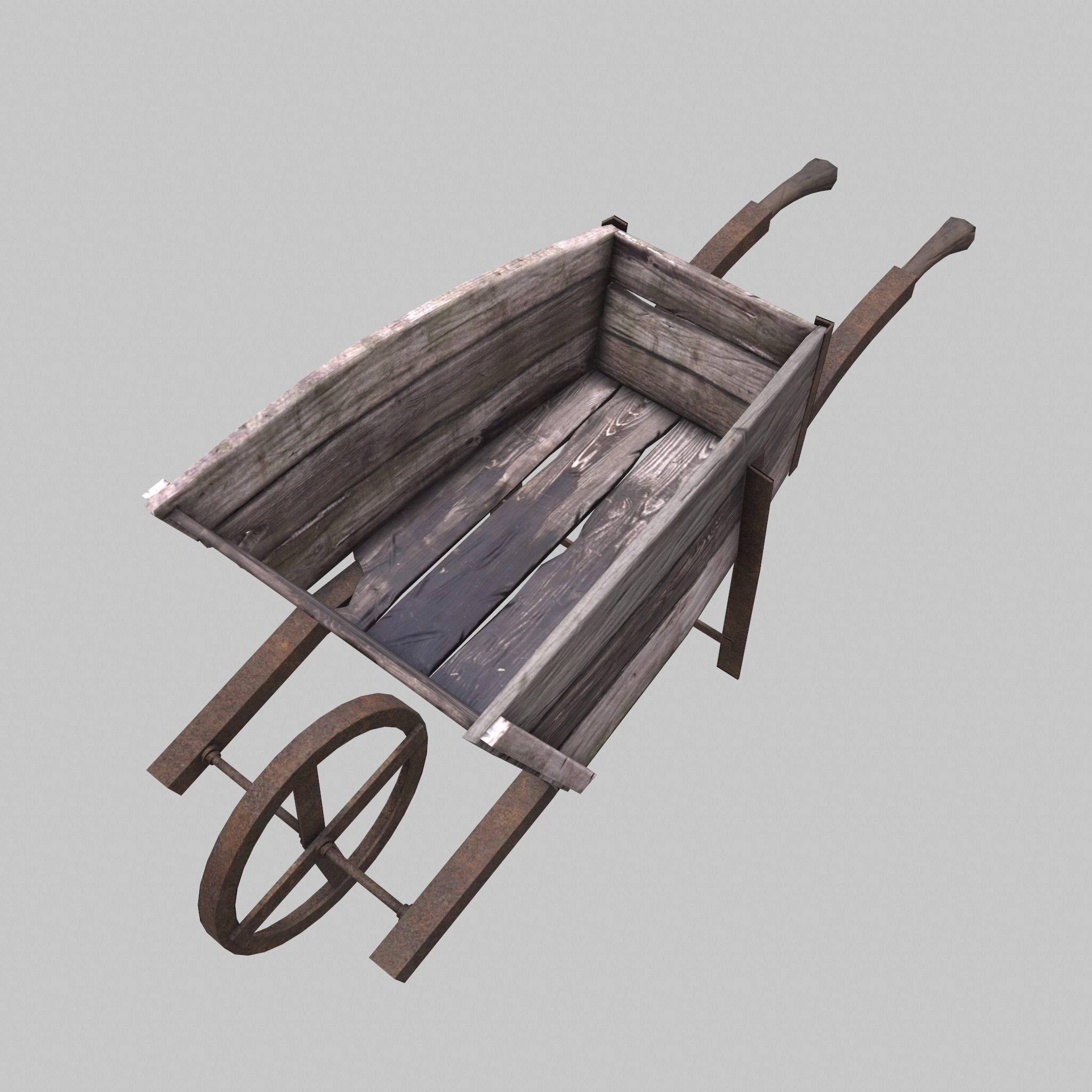Wooden wheelbarrow Low-poly 3D model