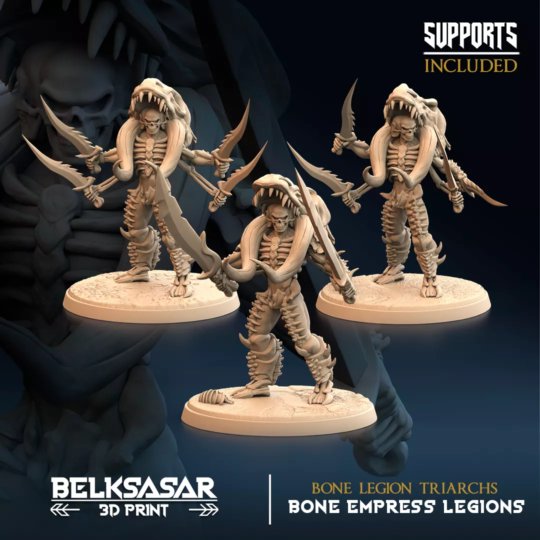 Multi-Armed Skeleton Warrior - Bone Legion Triarchs Set x3 3D print model