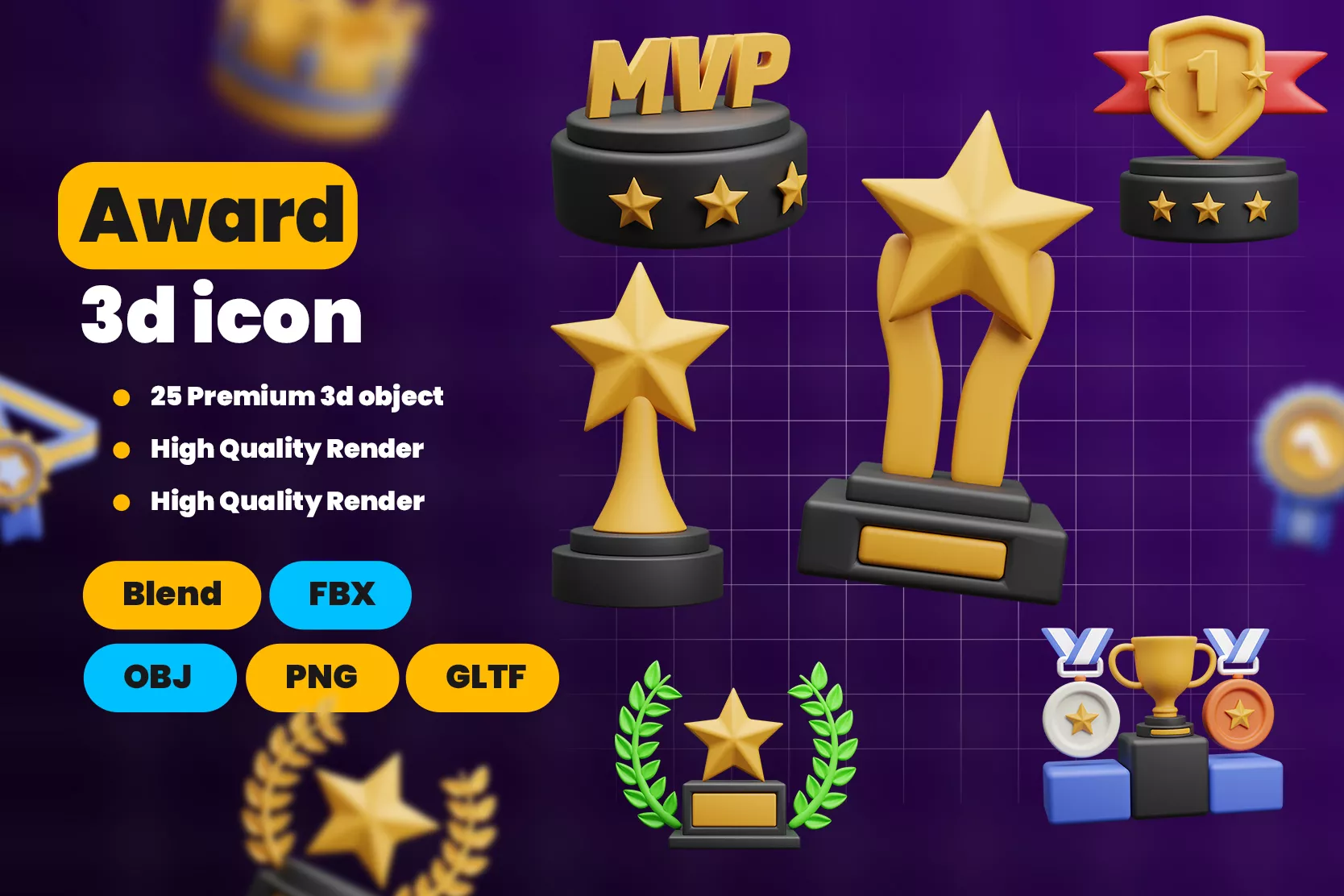 Achievement Trophy 3D UI Icon Pack 3D model