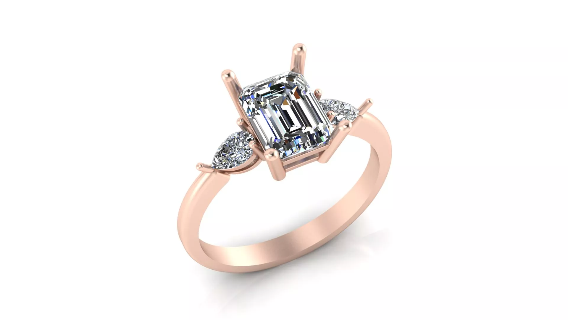 Rose Gold Graduated Side Stone Diamond Solitaire Ring CAD 3D print model