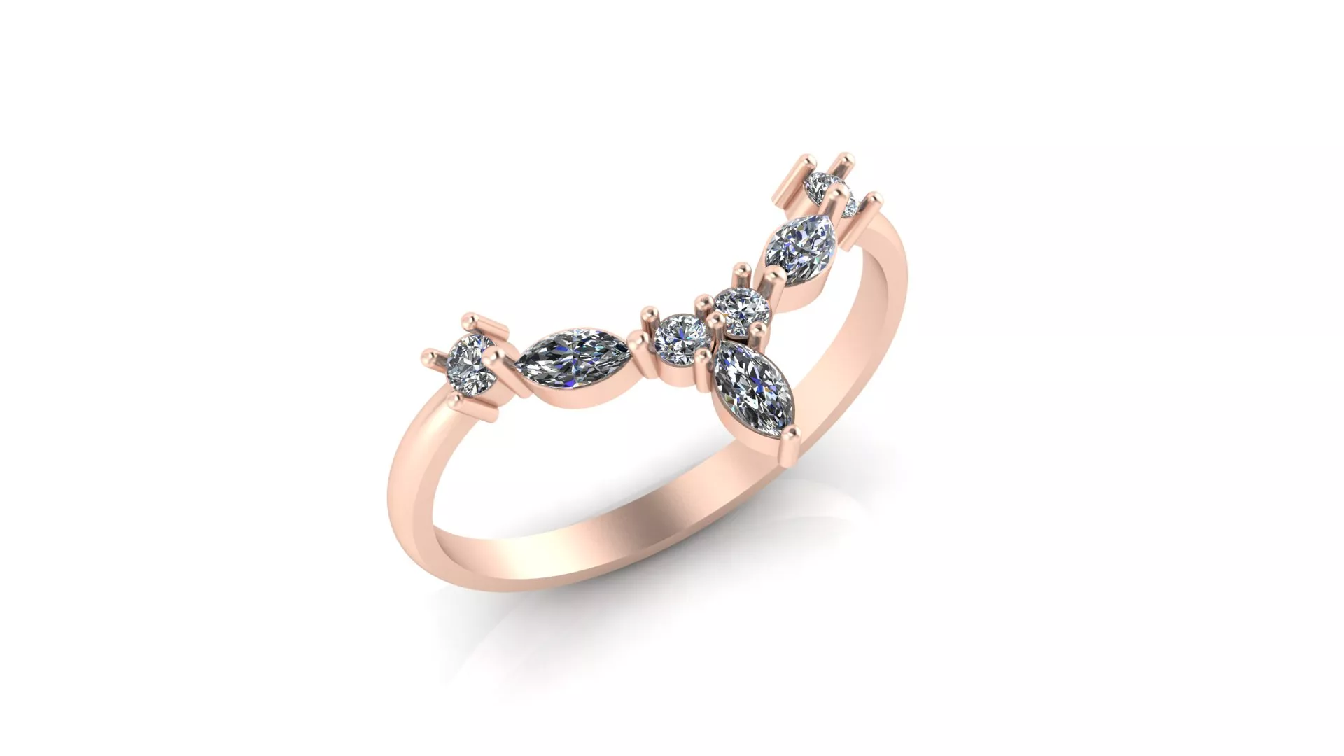 Rose Gold Marquise Round Chevron Curved Band Ring CAD 3D print model