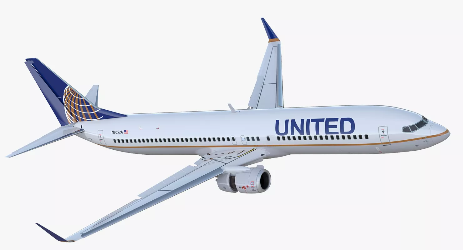 Boeing 737 900 ER United Airlines with Cabin Rigged 3D model