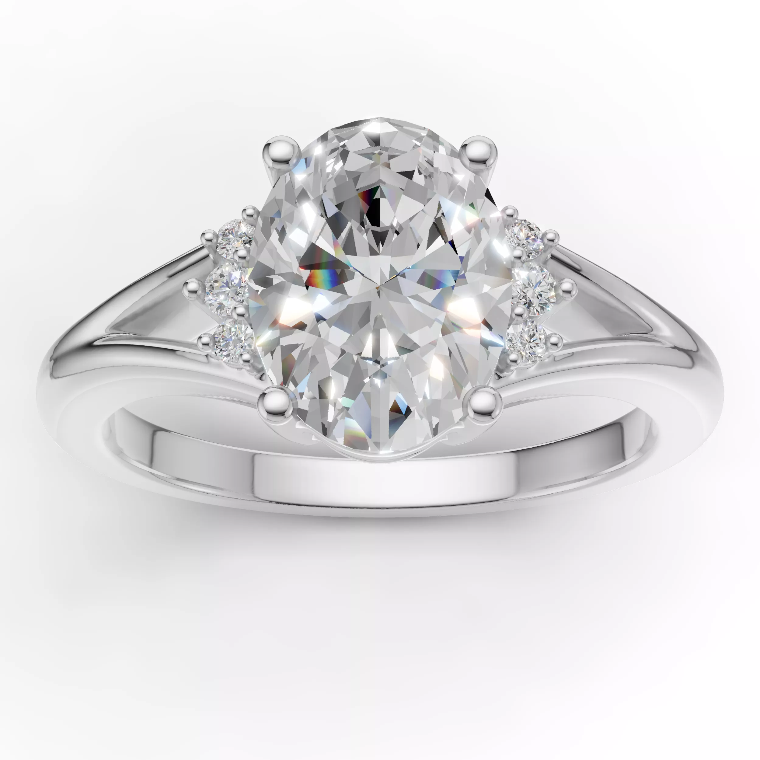 Oval Stone Engagement RingwithAccent Side Stones 3D print model 3D print model