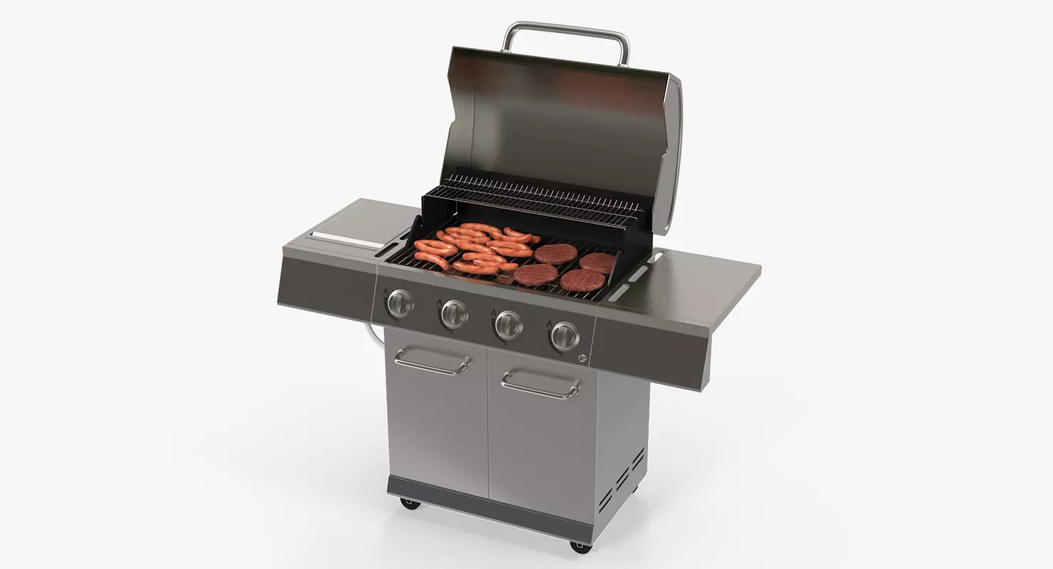 Gas Grill with Sausages 3D model