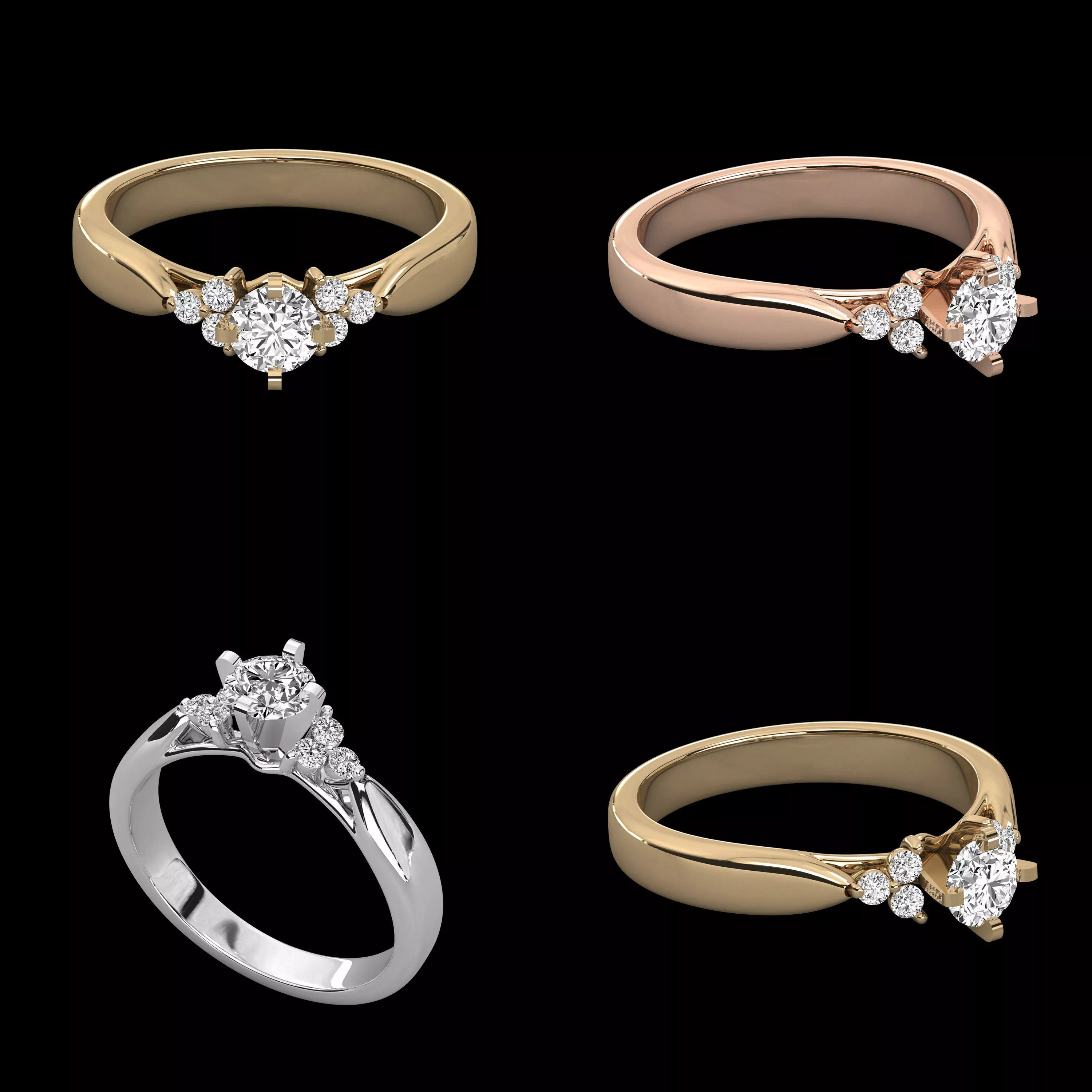 Diamond Engagement Ring with Floral Side Stone CAD Model 3D print model