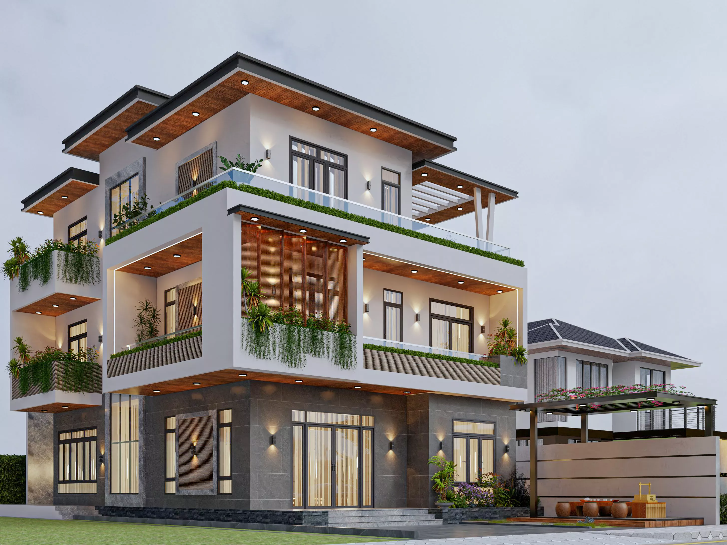 Modern Three-Story Urban Villa Exterior Free 3D model