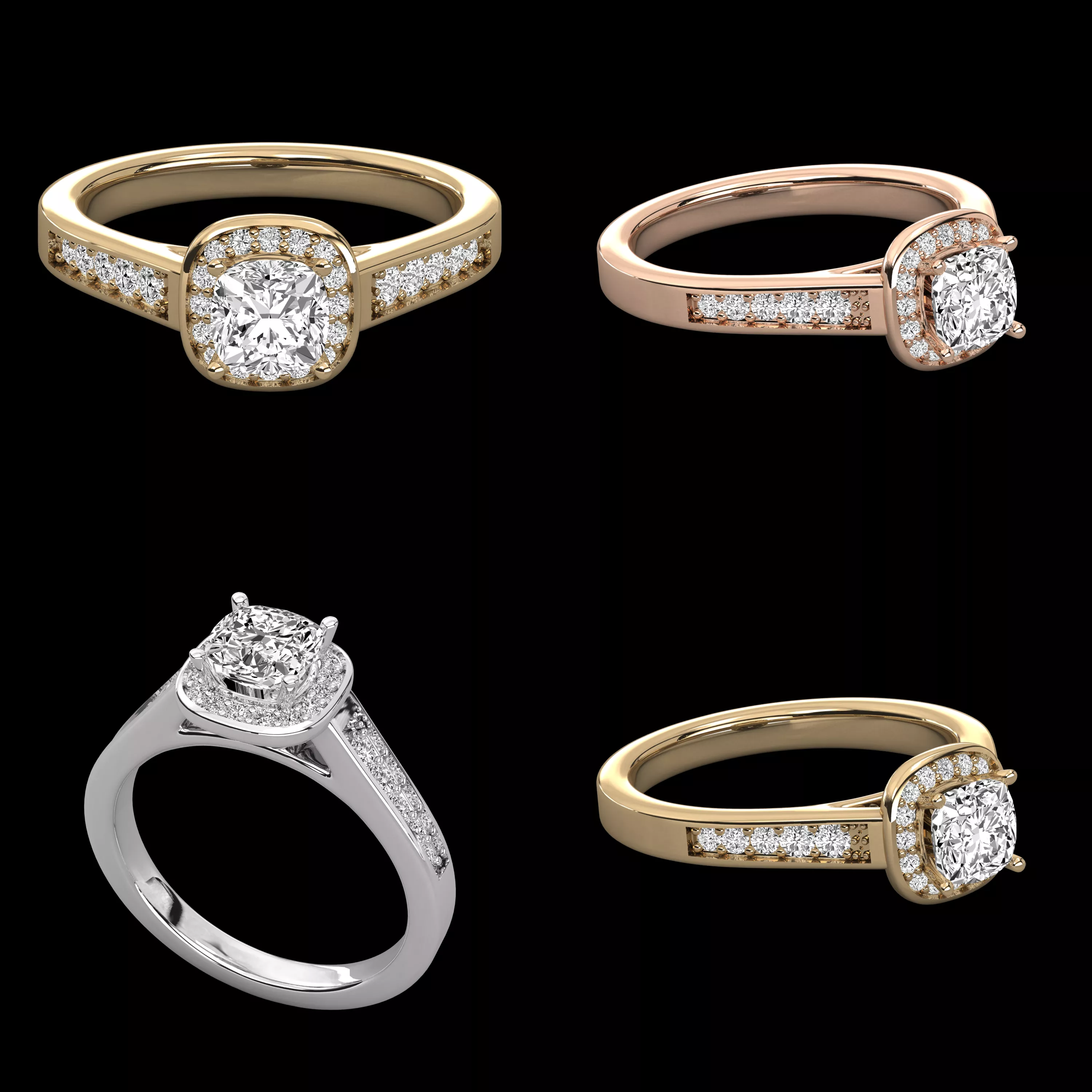 Cushion Halo Diamond Engagement Ring 3D Jewelry CAD Model 3D print model