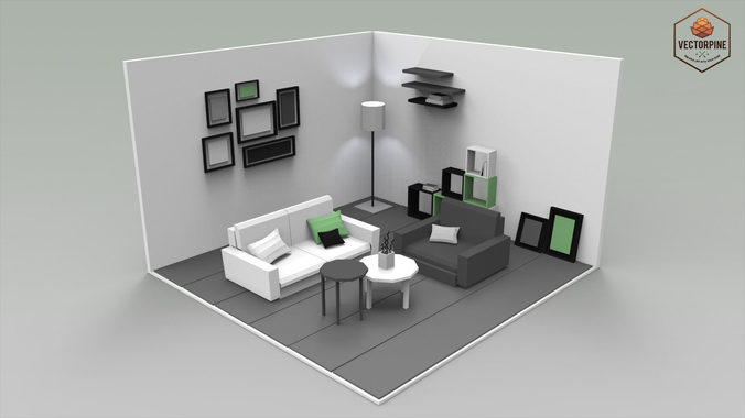 Low Poly Interiors - Living Room Low-poly 3D model
