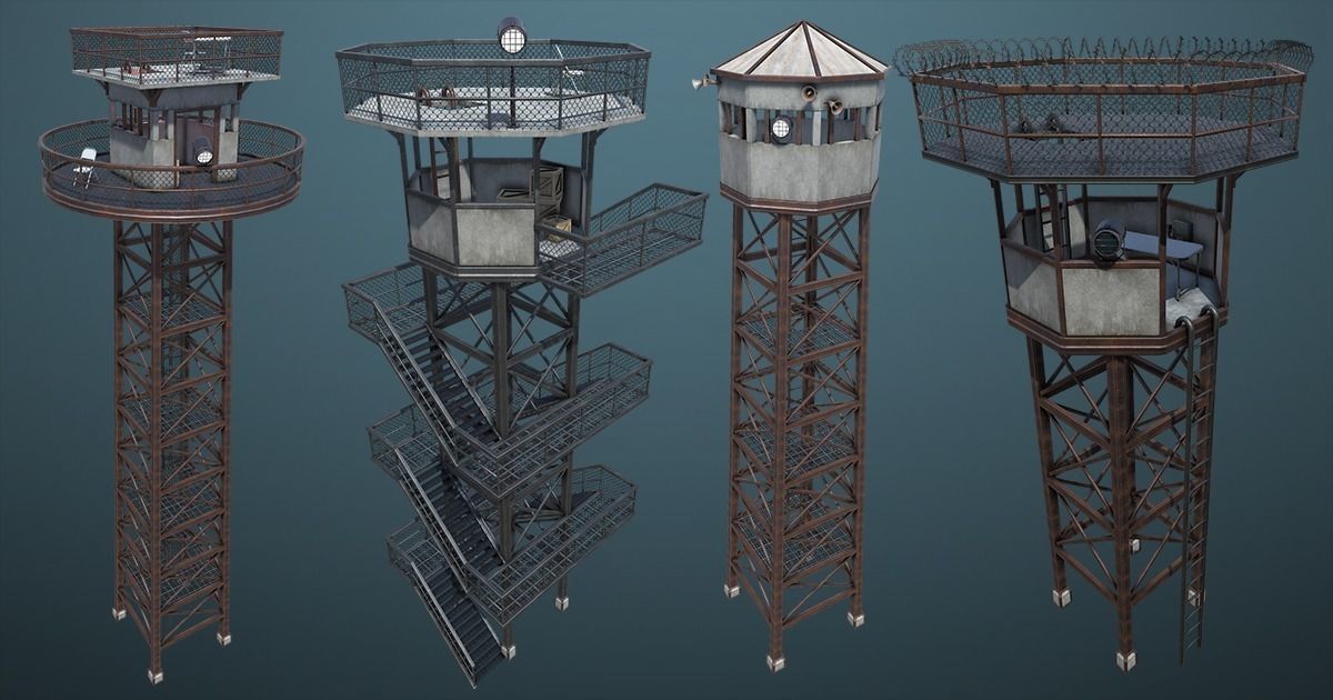 Unity PBR Modular Guard Tower Set Low-poly 3D model_0