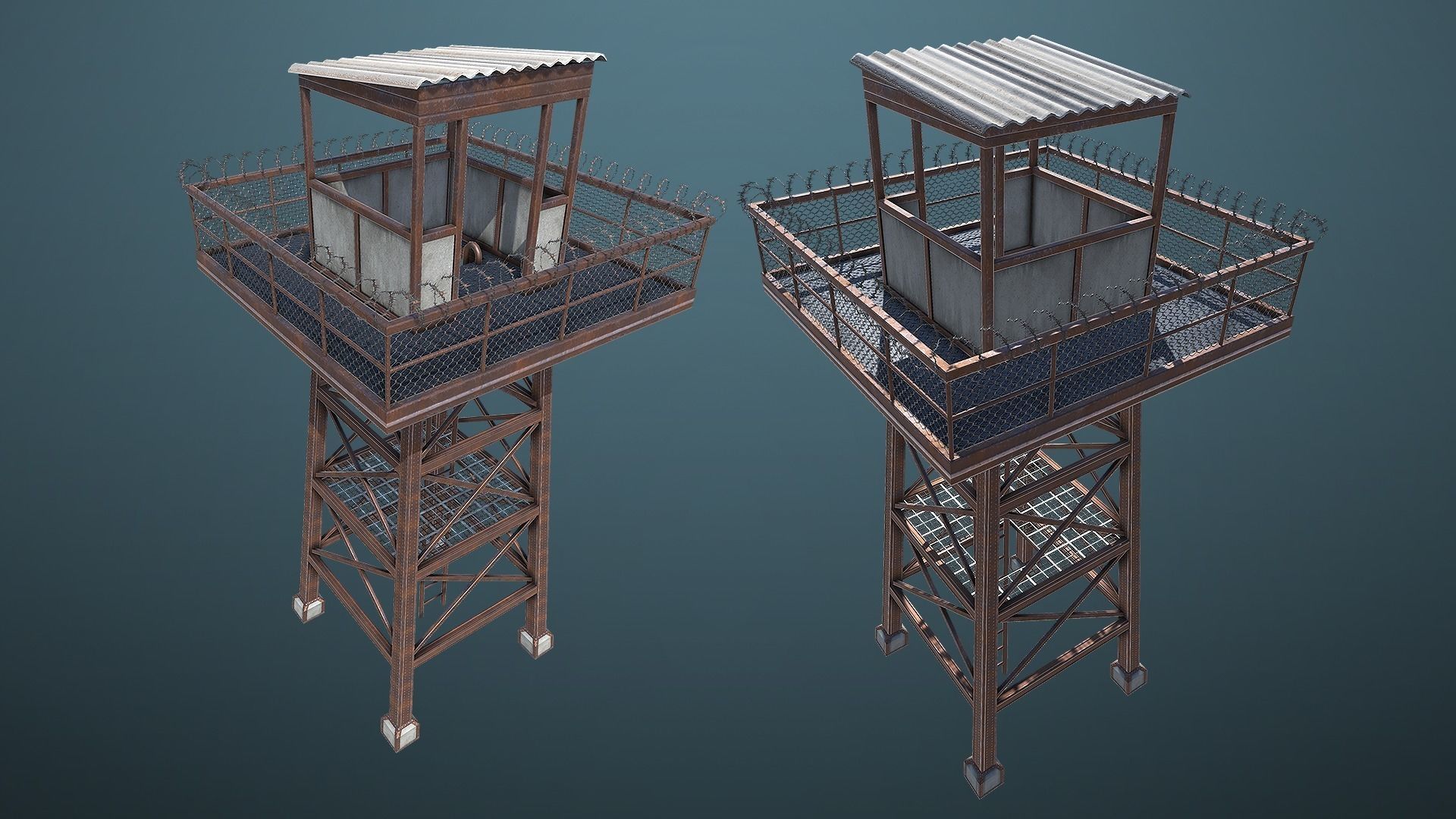 Unity PBR Modular Guard Tower Set Low-poly 3D model_4