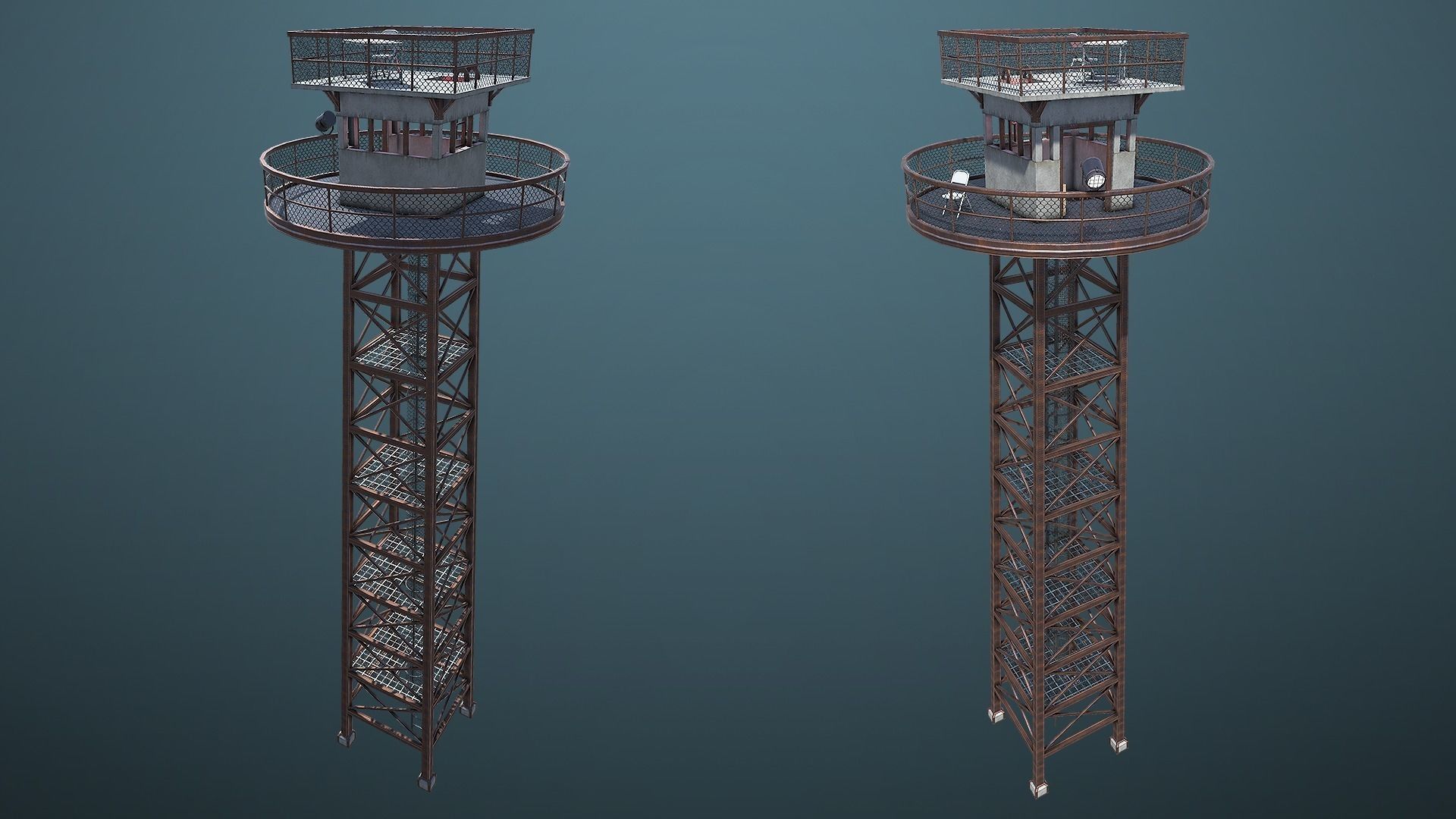 Unity PBR Modular Guard Tower Set Low-poly 3D model_1