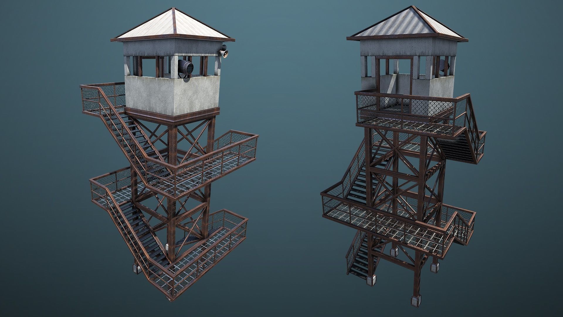Unity PBR Modular Guard Tower Set Low-poly 3D model_6