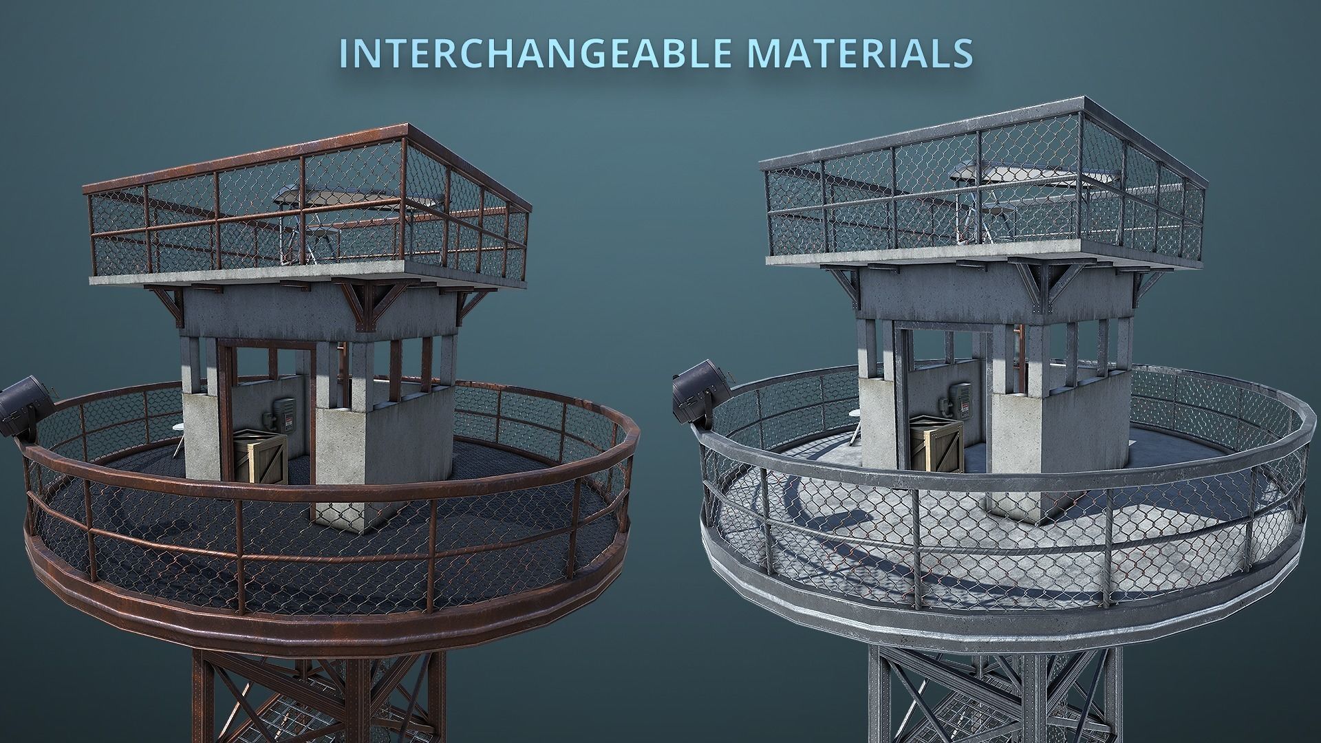 Unity PBR Modular Guard Tower Set Low-poly 3D model_9