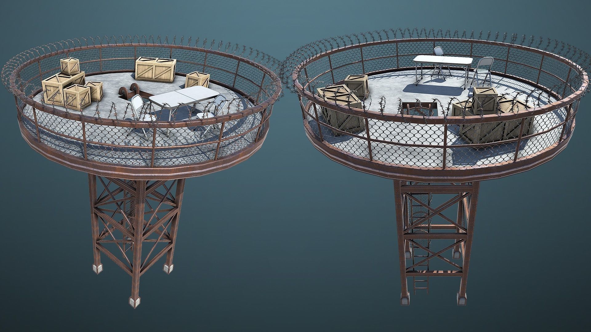 Unity PBR Modular Guard Tower Set Low-poly 3D model_5