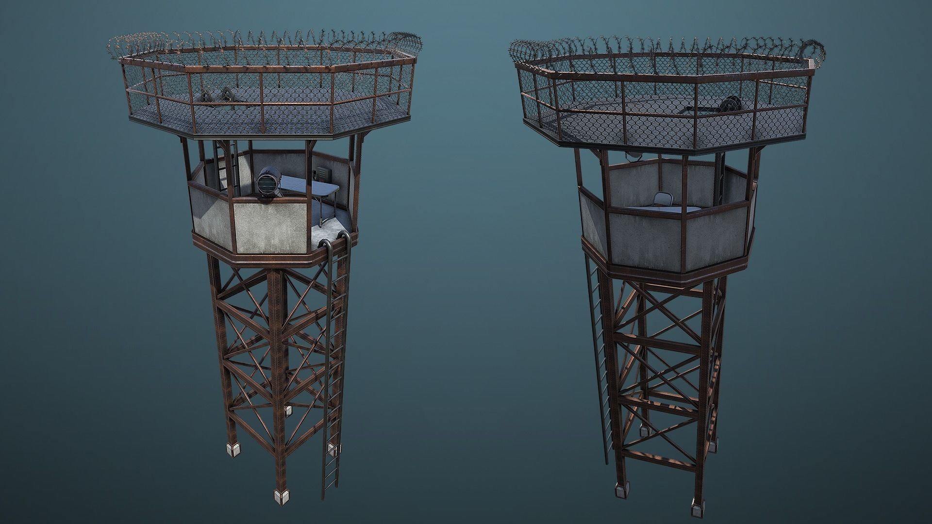 Unity PBR Modular Guard Tower Set Low-poly 3D model_8