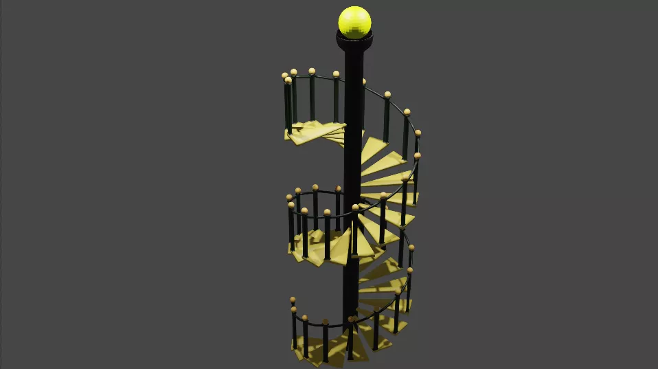 Modern Spiral Staircase with Metal Railing and Support Pillar Low-poly 3D model