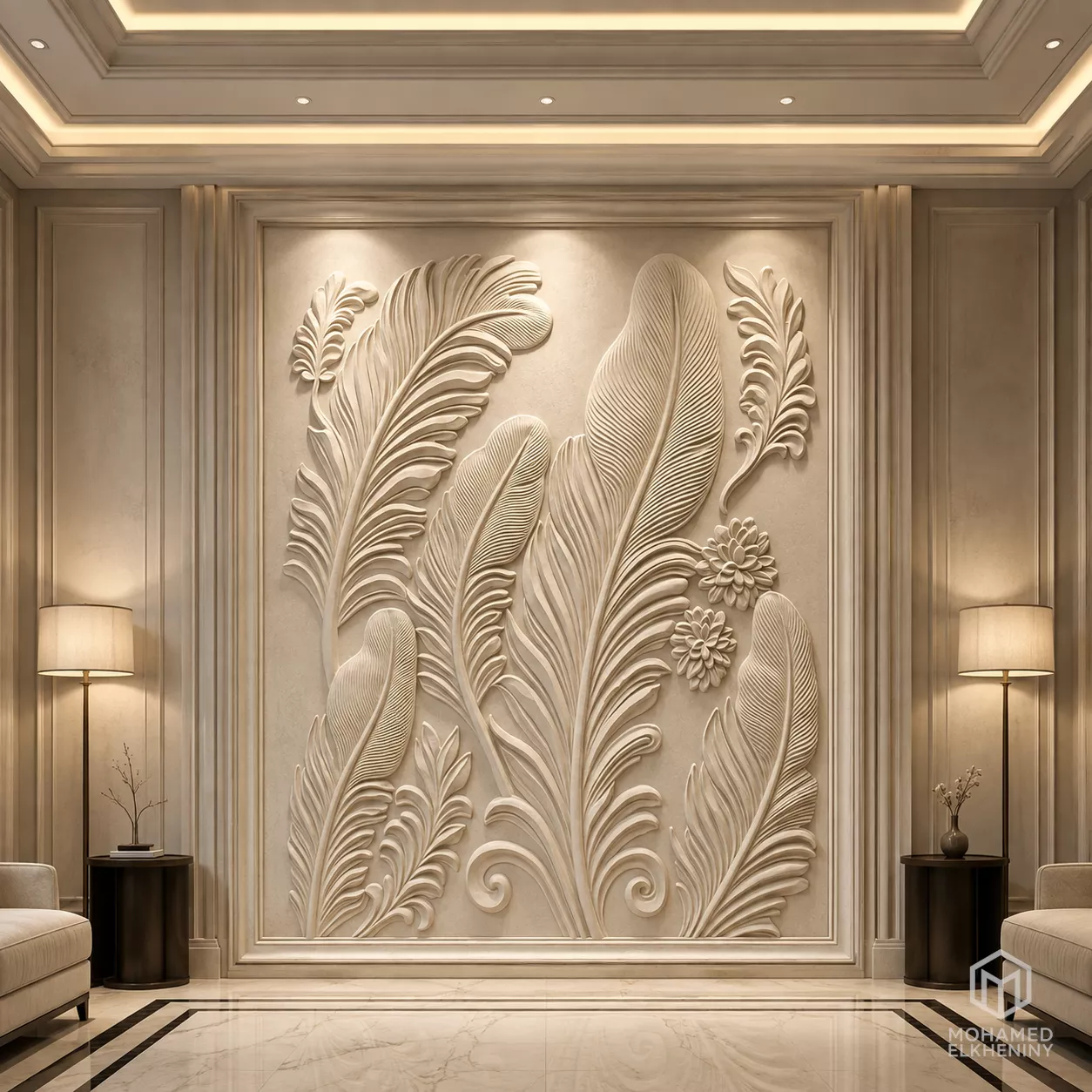 Modern Elegant Feathers Decor Bas Relief Mural STL CNC 51 3D model