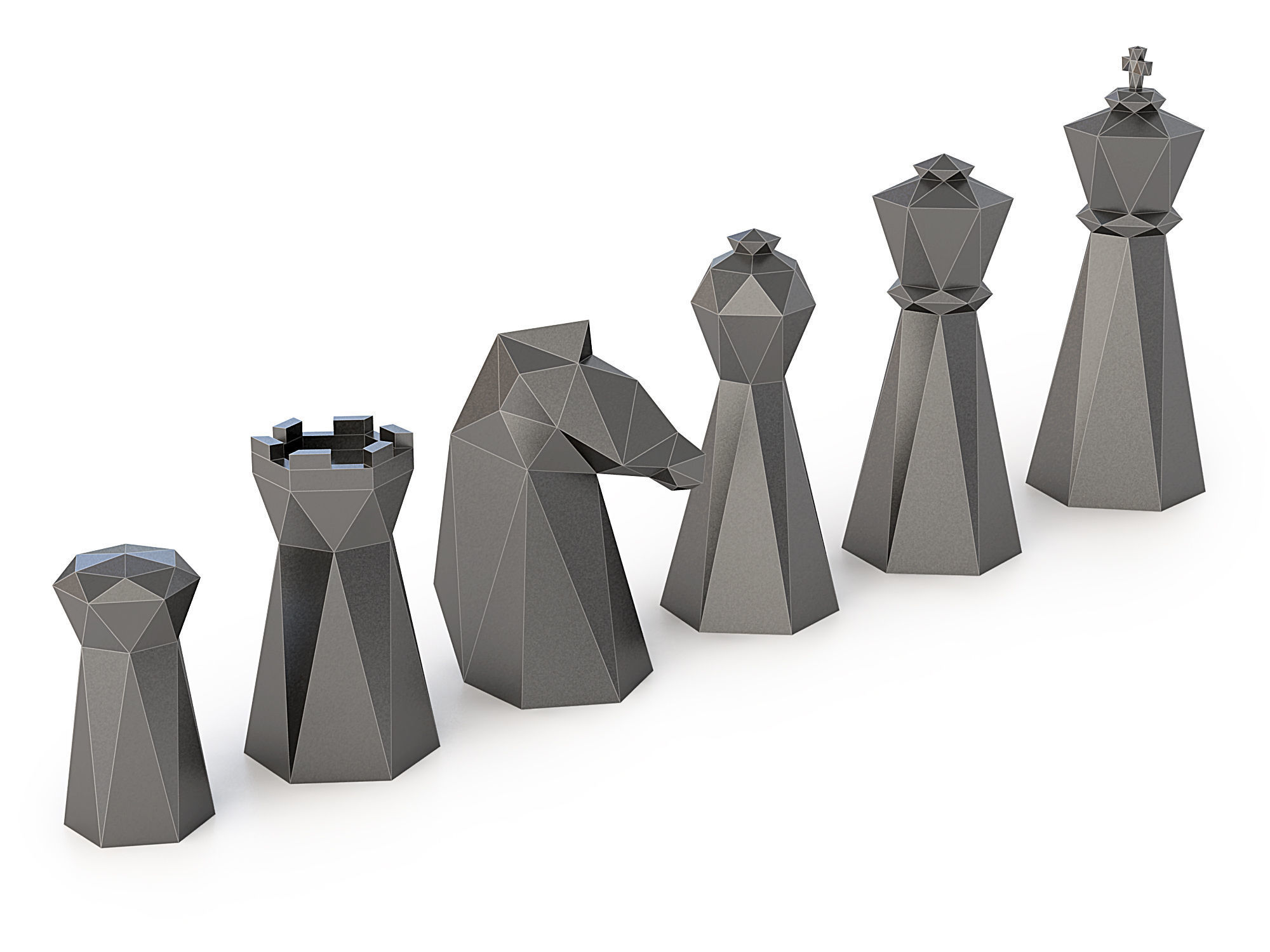 Low Poly Chess set Low-poly 3D model_5