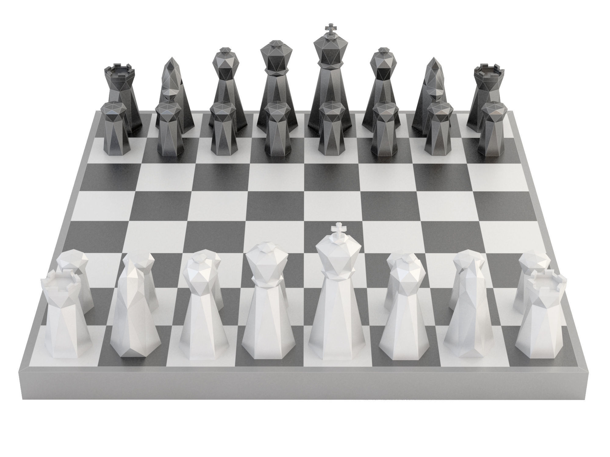 Low Poly Chess set Low-poly 3D model_1