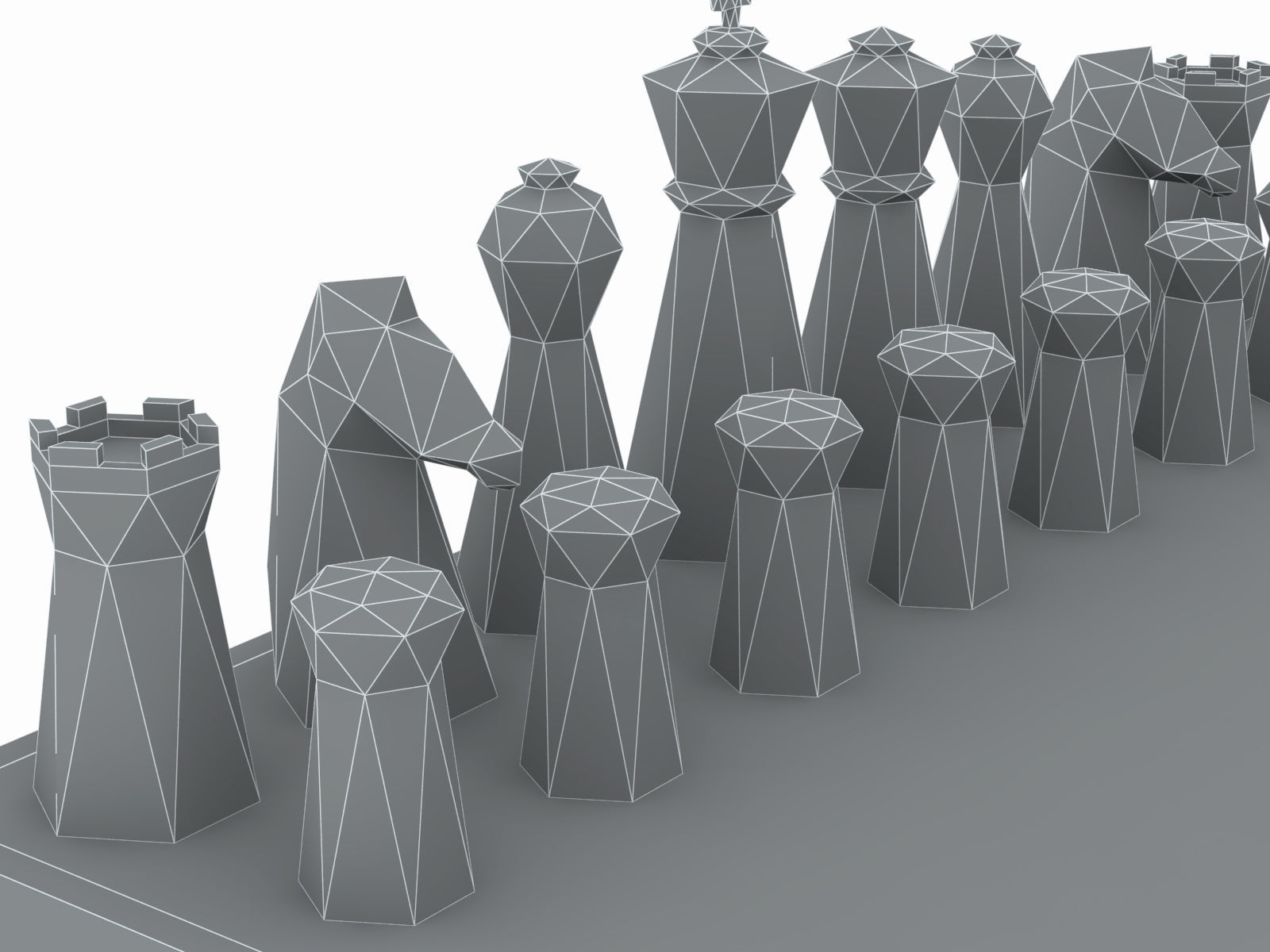Low Poly Chess set Low-poly 3D model_10