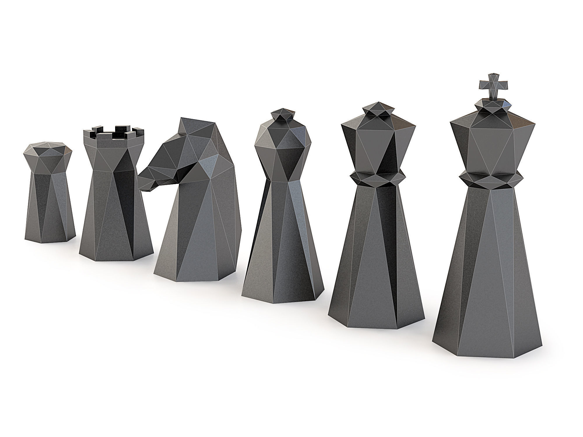 Low Poly Chess set Low-poly 3D model_6