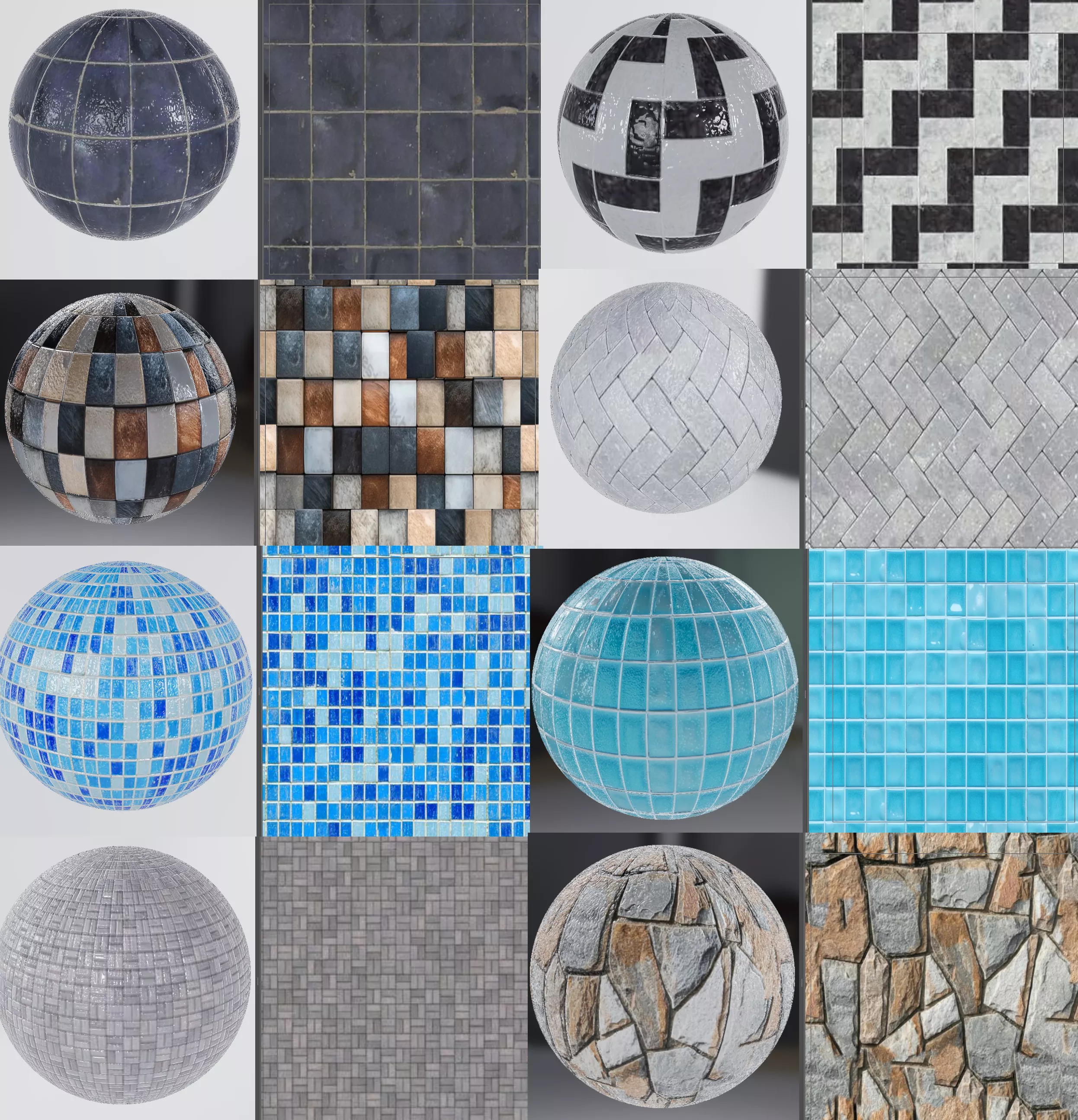 MEGA PACK Modern Ancient Pavement Tiles - 36 2K PBR Materials Texture