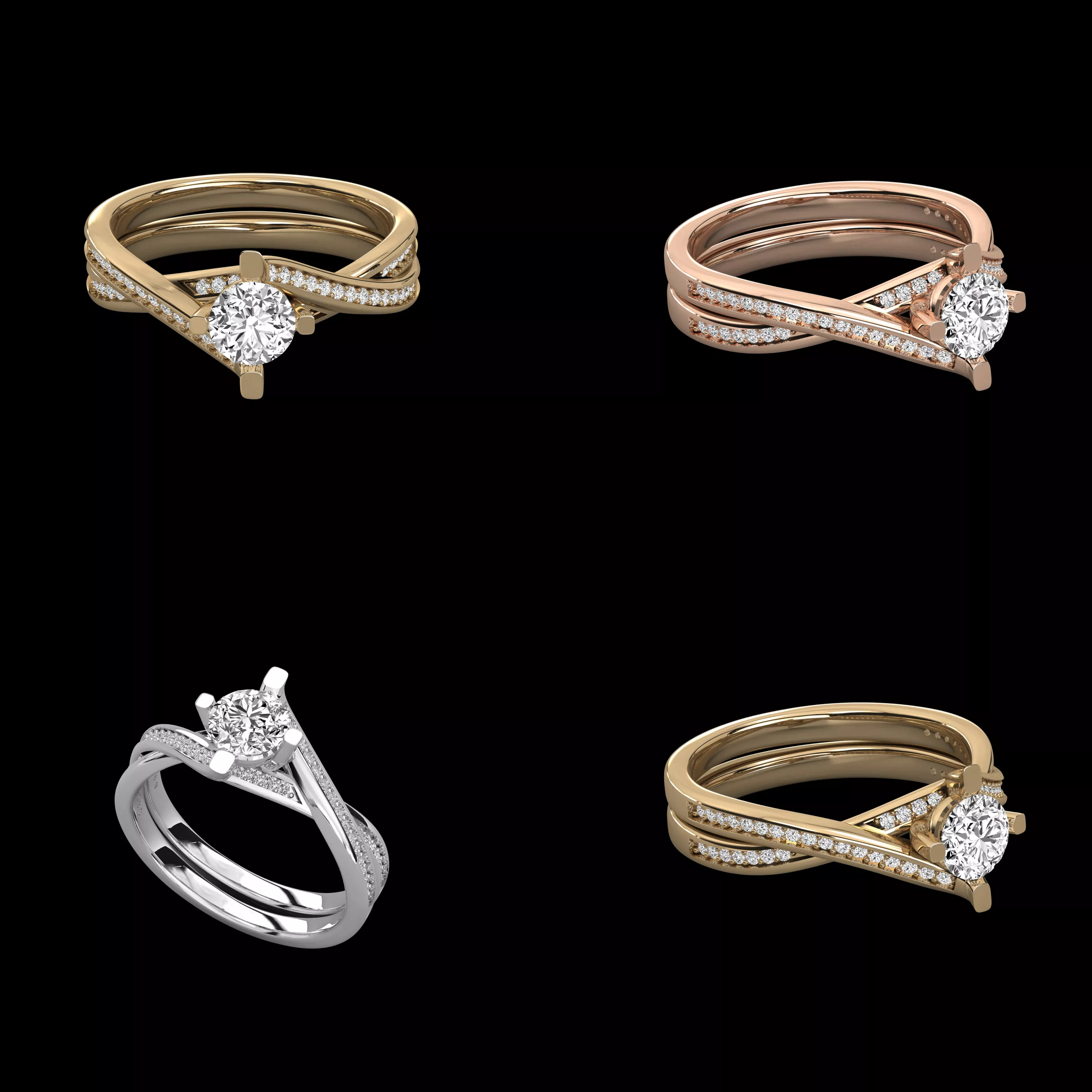 Elegant Crossover Diamond Solitaire Engagement Ring CAD 3D print model
