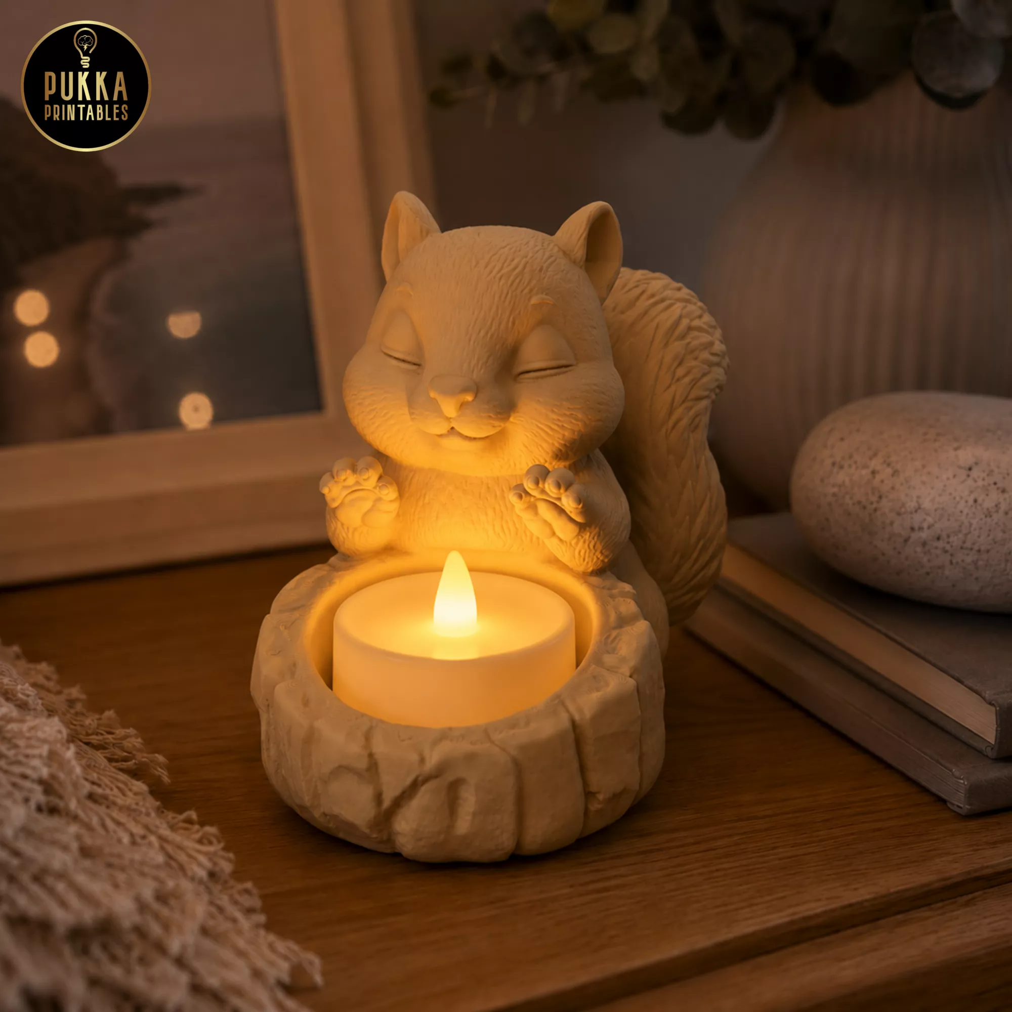 Squirrel Tea Light Holder STL 3D printable tea light holder 3D print model