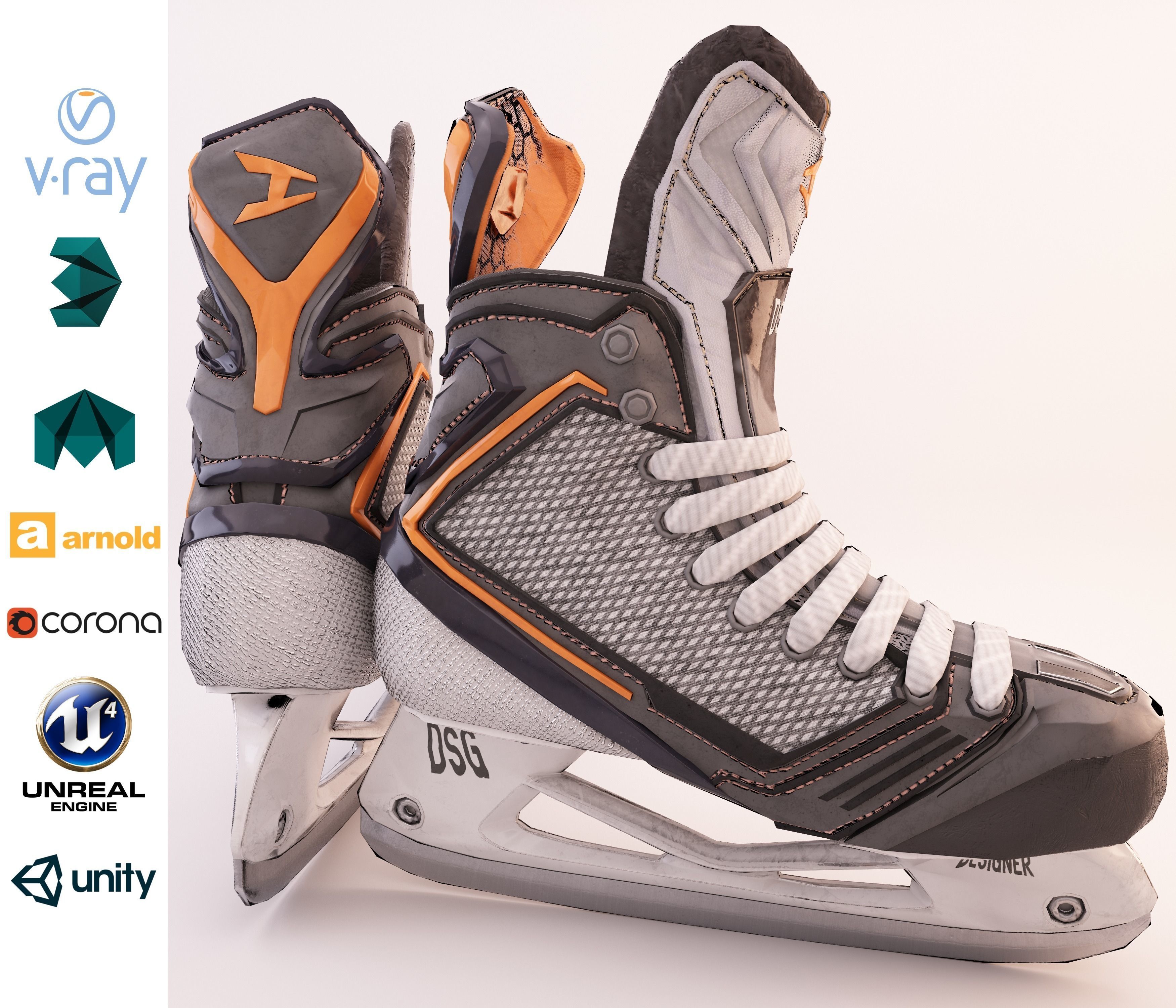 Metal and Plastic Hockey Ice Skate Low-poly 3D model