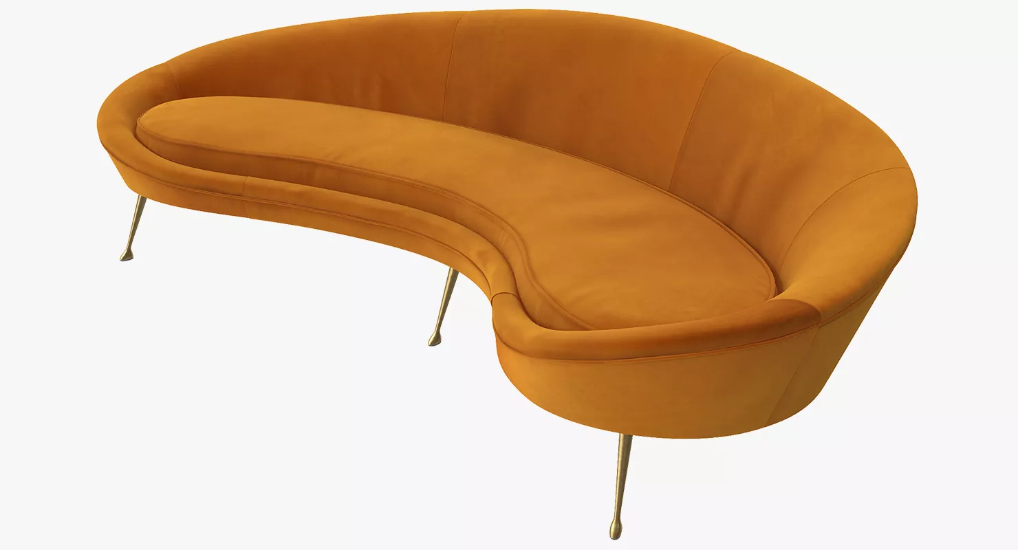 Vintage Style Curved Sofa Yellow 3D model