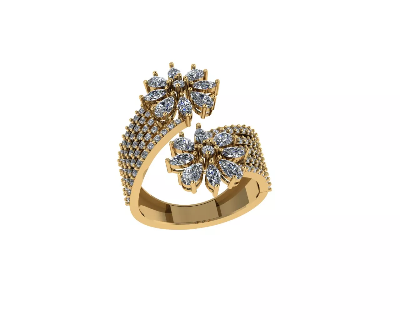 Marquise Diamond Floral Ring 3D print model