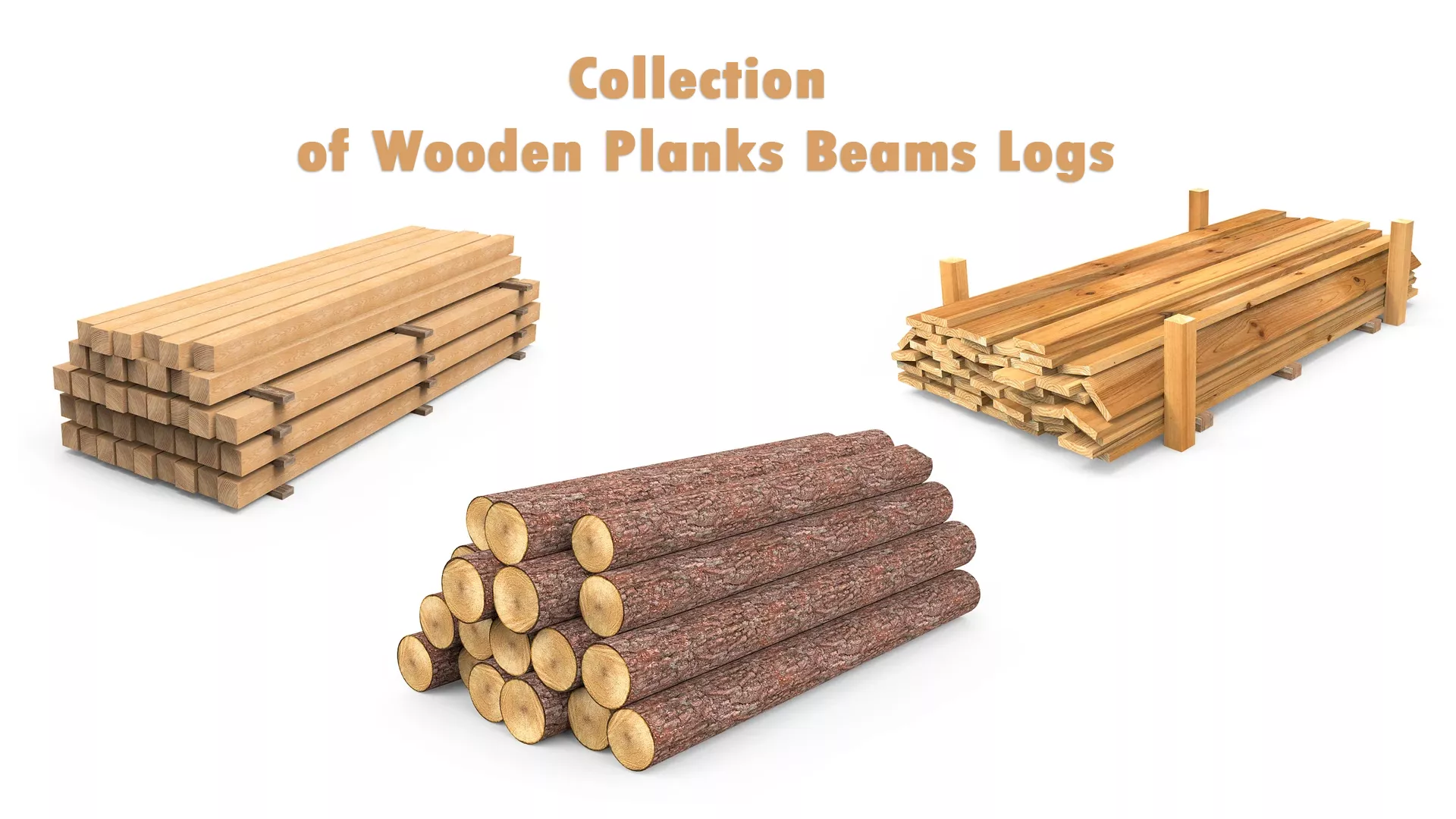 Collection of Wooden Planks Beams Logs Low-poly 3D model