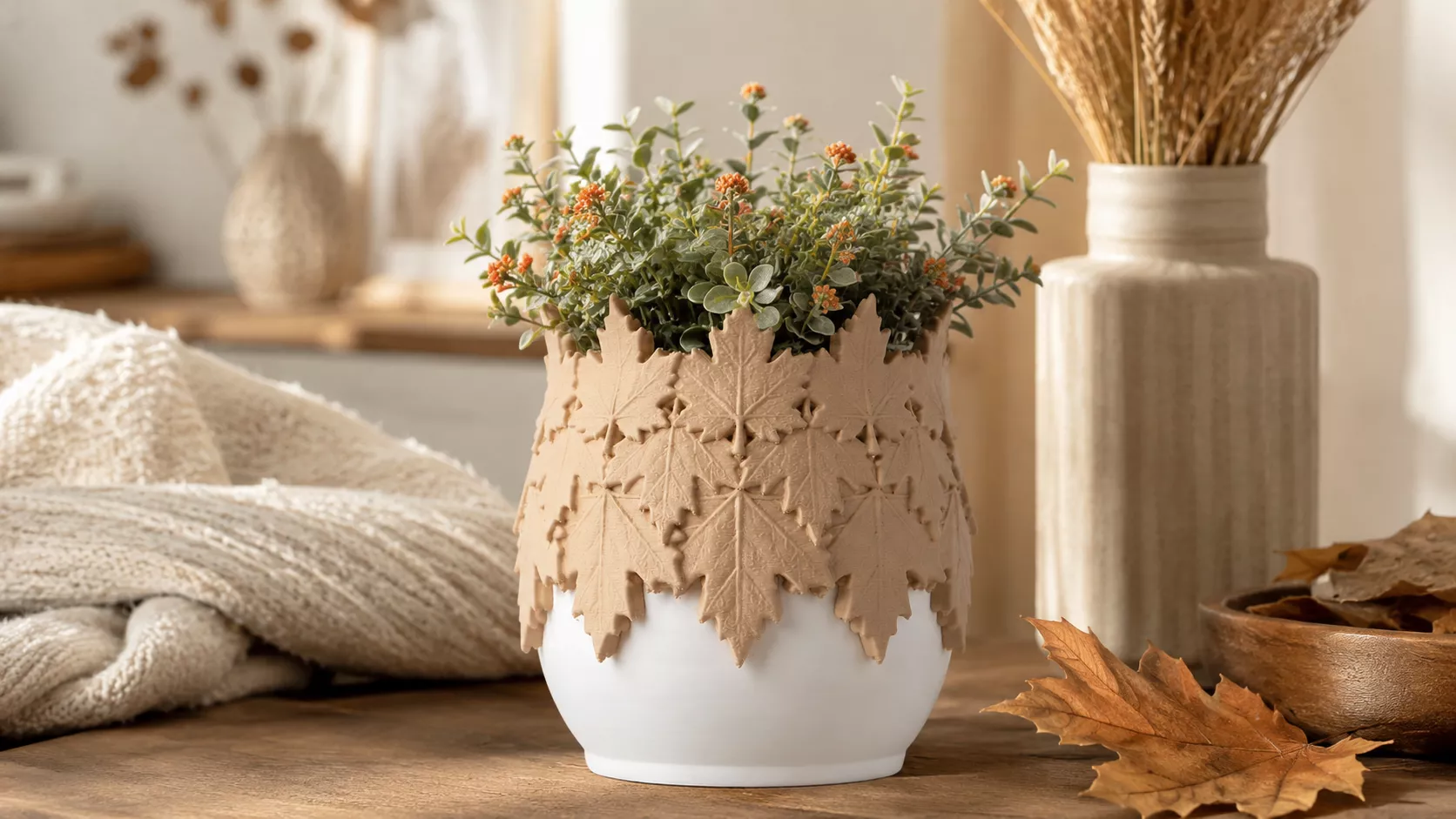 Maple Leaf Vase - Minimalist Autumn Decor 3D print model