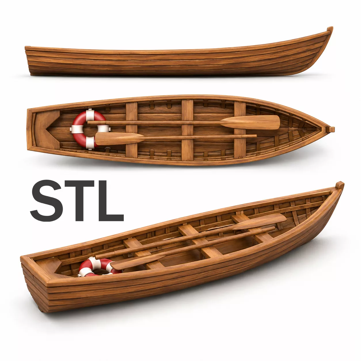 Classic Wooden Rowboat STL 3D print model