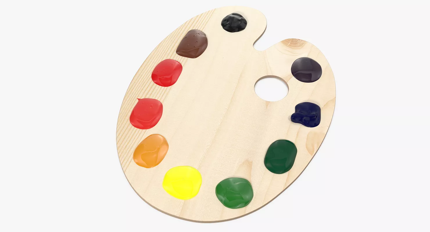 Wooden Palette With Color Paint 3D model