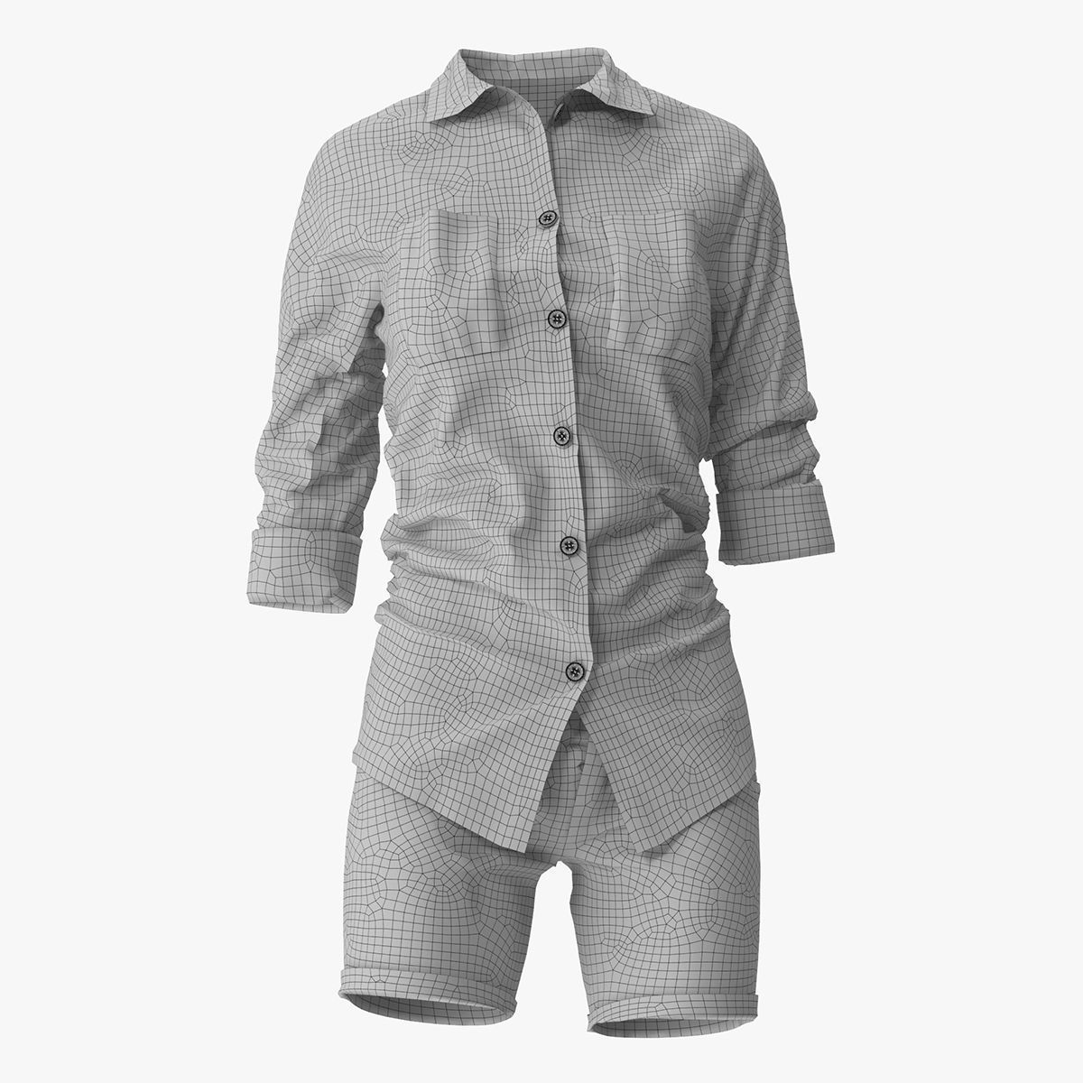 Jeans Shorts With Shirt Women 3D model_12