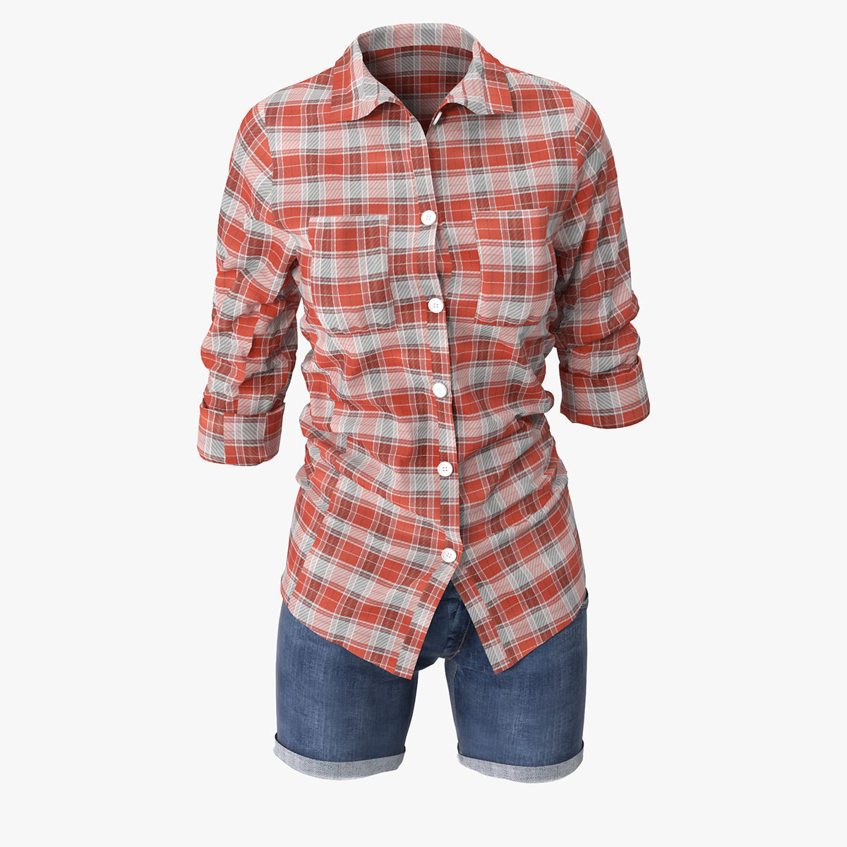 Jeans Shorts With Shirt Women 3D model_4