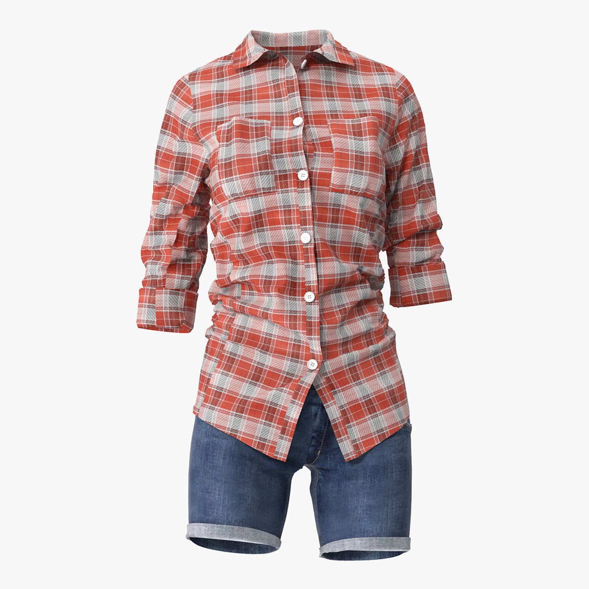 Jeans Shorts With Shirt Women 3D model_2