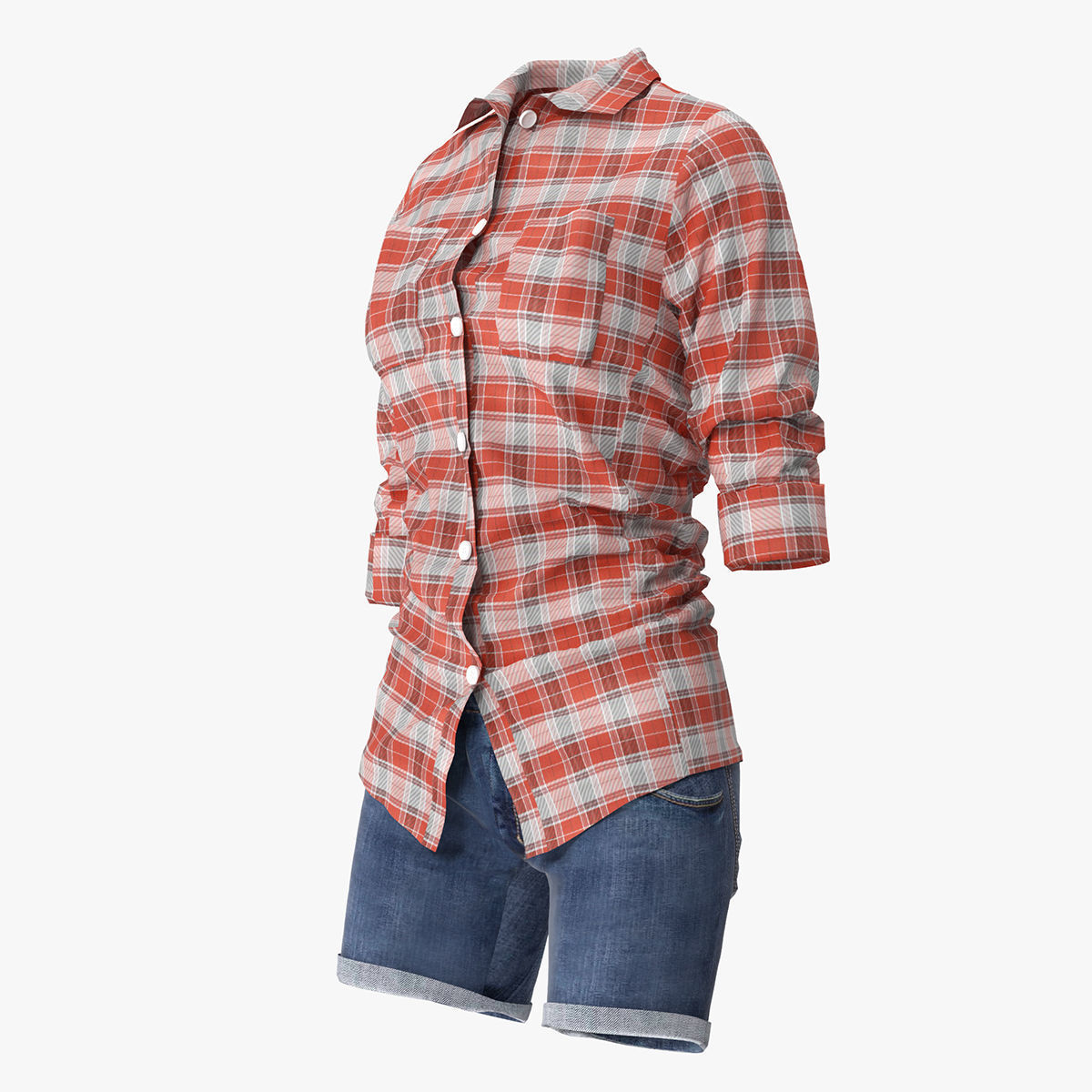 Jeans Shorts With Shirt Women 3D model_6