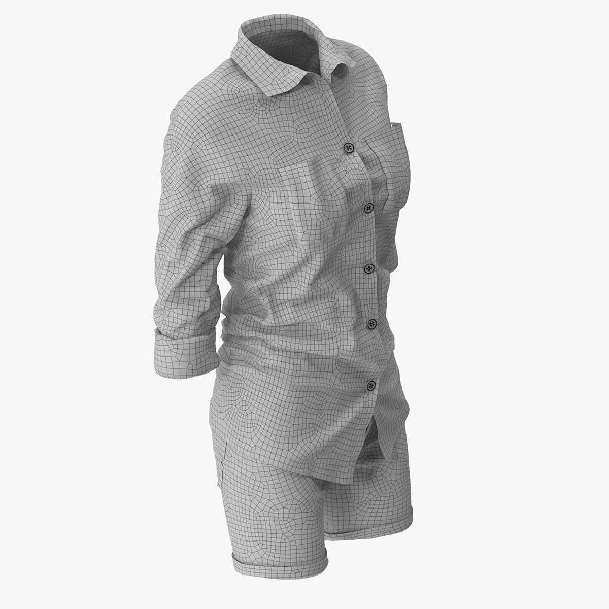 Jeans Shorts With Shirt Women 3D model_11